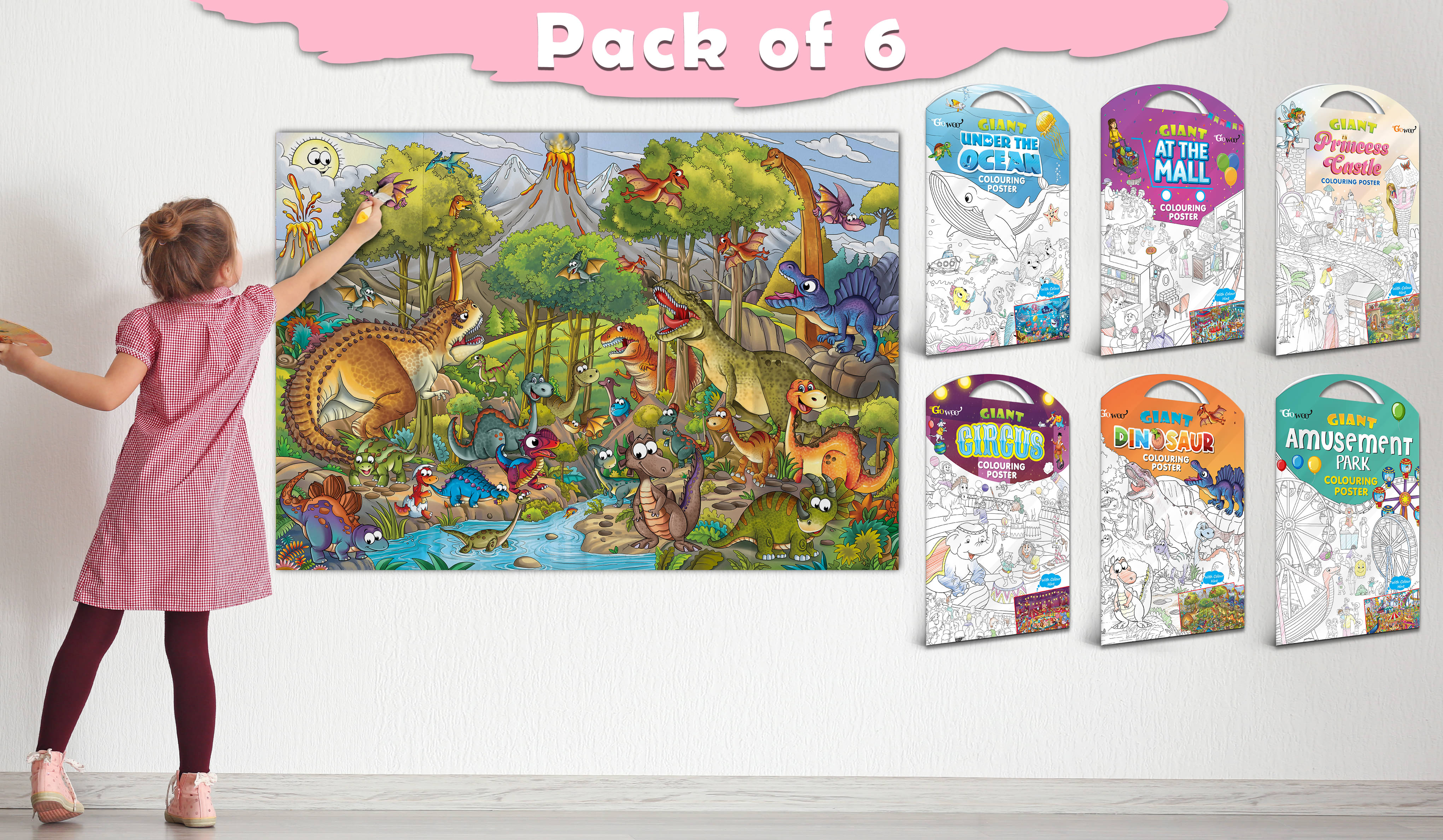     			GIANT AT THE MALL COLOURING , GIANT PRINCESS CASTLE COLOURING , GIANT CIRCUS COLOURING , GIANT DINOSAUR COLOURING , GIANT AMUSEMENT PARK COLOURING  and GIANT UNDER THE OCEAN COLOURING  | Combo of 6 s I kids Happy Coloring Set