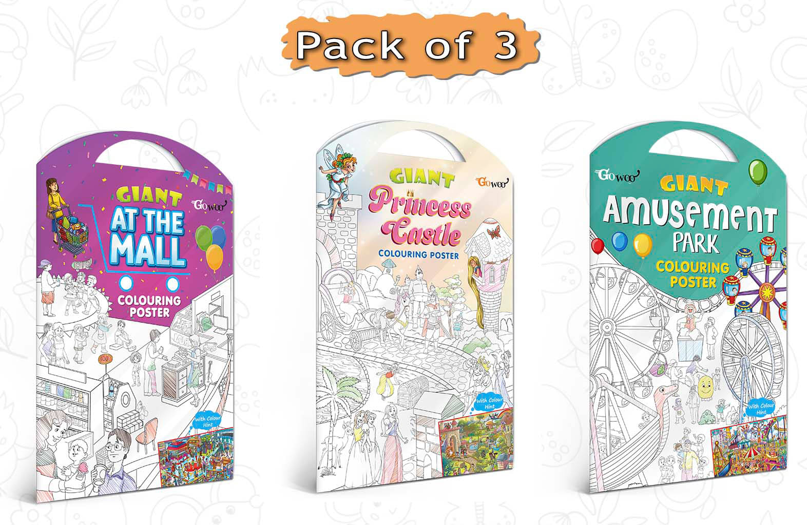     			GIANT AT THE MALL COLOURING POSTER, GIANT PRINCESS CASTLE COLOURING POSTER and GIANT AMUSEMENT PARK COLOURING POSTER | Pack of 3 Posters I kids Creative coloring posters