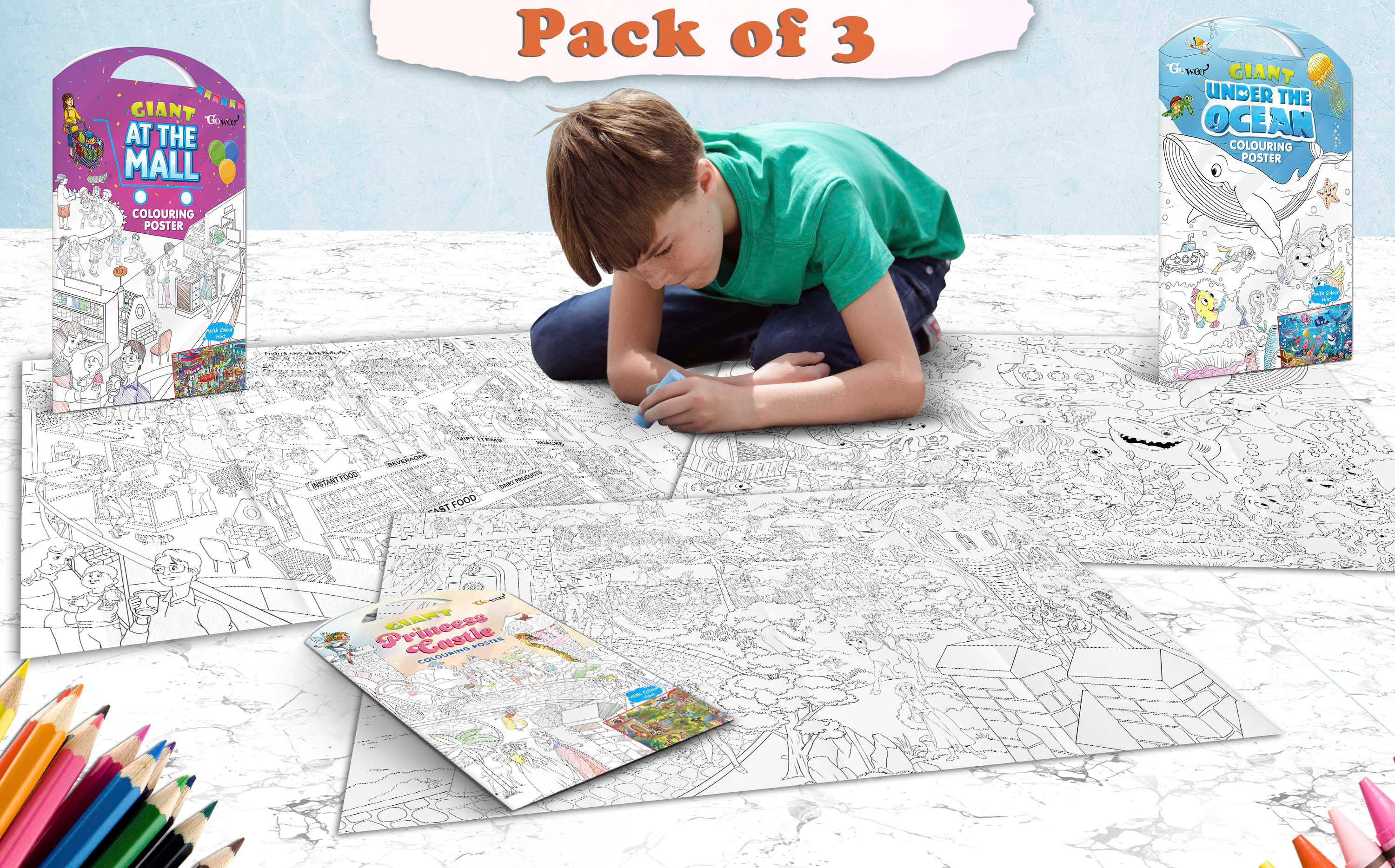 GIANT AT THE MALL COLOURING POSTER, GIANT PRINCESS CASTLE COLOURING POSTER and GIANT UNDER THE OCEAN COLOURING POSTER | Pack of 3 Posters I kids Creative coloring posters     			GIANT AT THE MALL COLOURING POSTER, GIANT PRINCESS CASTLE COLOURING POSTER and GIANT UNDER THE OCEAN COLOURING POSTER | Pack of 3 Posters I kids Creative coloring posters