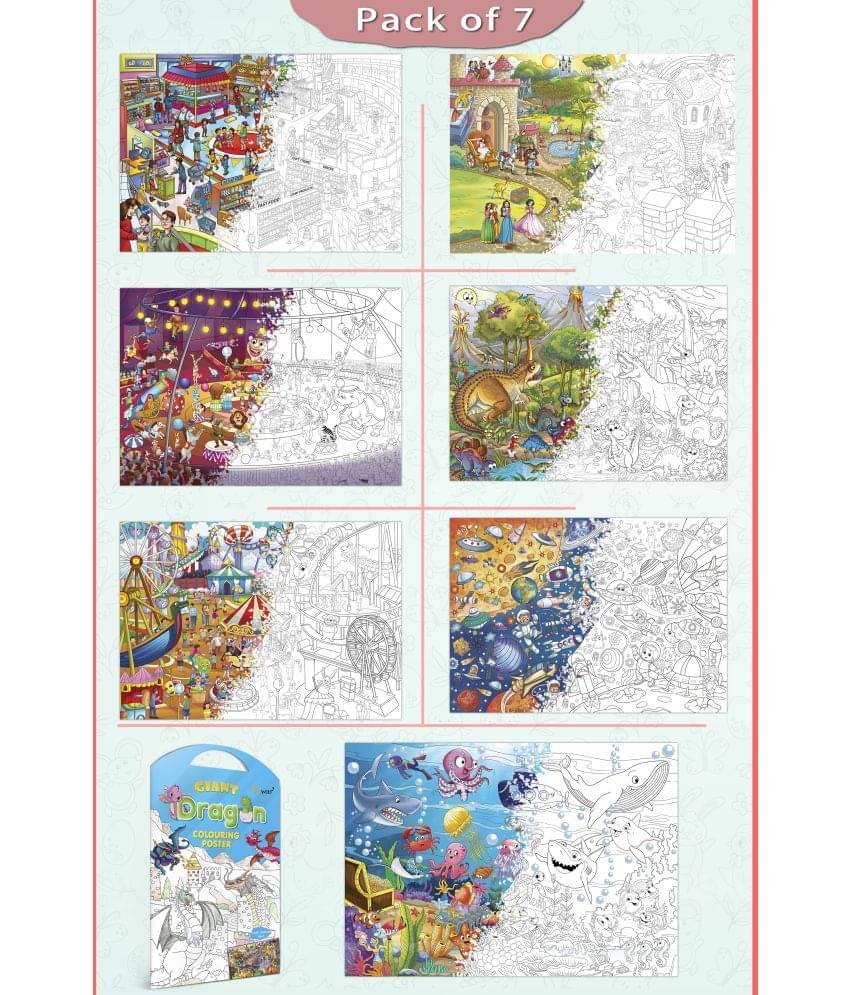 GIANT AT THE MALL COLOURING , GIANT PRINCESS CASTLE COLOURING , GIANT CIRCUS COLOURING , GIANT DINOSAUR COLOURING , GIANT AMUSEMENT PARK COLOURING , GIANT SPACE COLOURING and GIANT DRAGON COLOURING | Set of 7 s I Peaceful Coloring Combo GIANT AT THE MALL COLOURING , GIANT PRINCESS CASTLE COLOURING , GIANT CIRCUS COLOURING , GIANT DINOSAUR COLOURING , GIANT AMUSEMENT PARK COLOURING , GIANT SPACE COLOURING and GIANT DRAGON COLOURING | Set of 7 s I Peaceful Coloring Combo