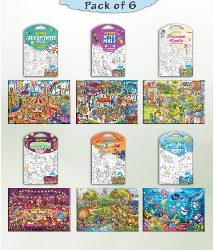 GIANT AT THE MALL COLOURING , GIANT PRINCESS CASTLE COLOURING , GIANT CIRCUS COLOURING , GIANT DINOSAUR COLOURING , GIANT AMUSEMENT PARK COLOURING and GIANT UNDER THE OCEAN COLOURING | Gift Pack of 6 s I Exotic Escape Coloring Combo Set GIANT AT THE MALL COLOURING , GIANT PRINCESS CASTLE COLOURING , GIANT CIRCUS COLOURING , GIANT DINOSAUR COLOURING , GIANT AMUSEMENT PARK COLOURING and GIANT UNDER THE OCEAN COLOURING | Gift Pack of 6 s I Exotic Escape Coloring Combo Set