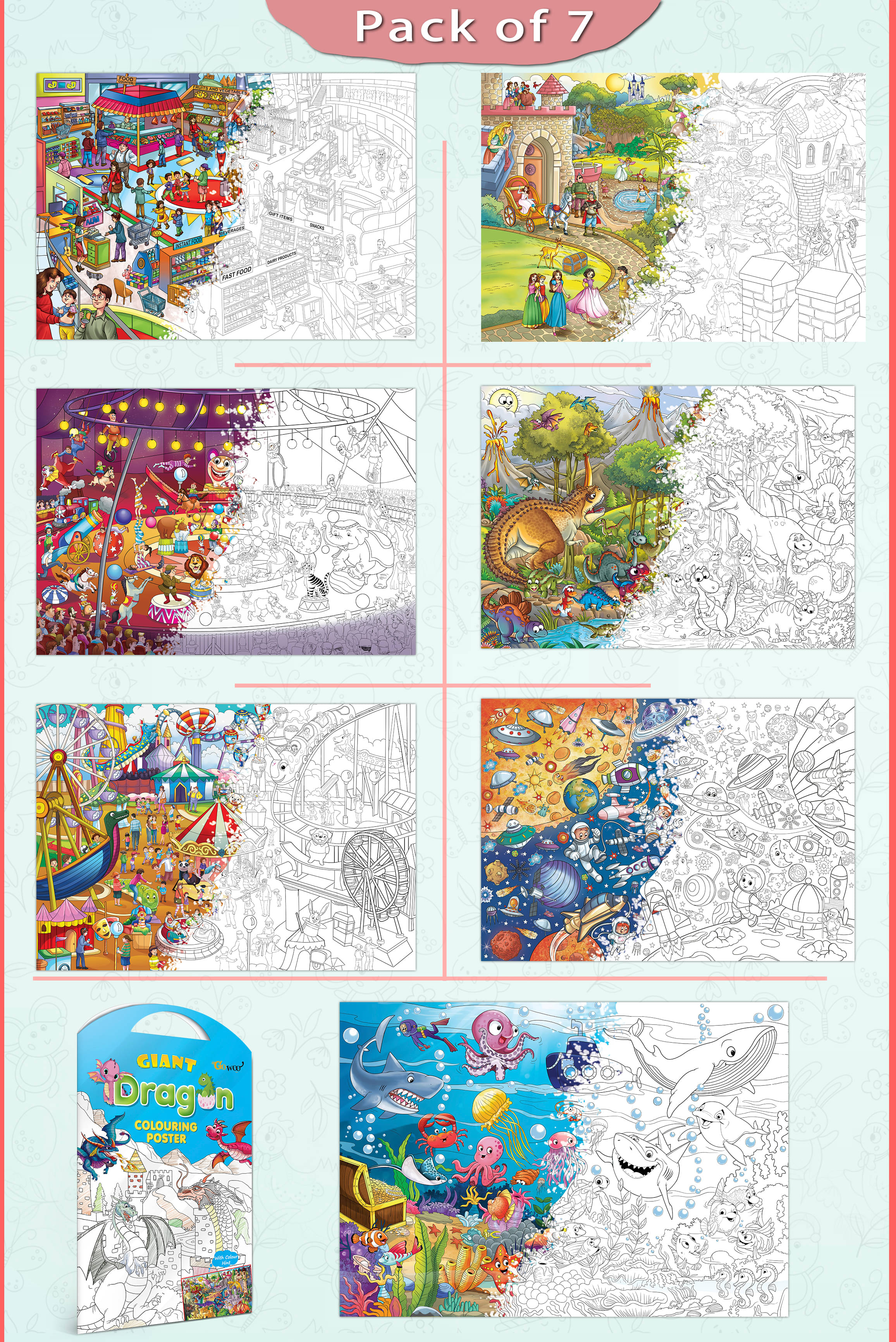 GIANT AT THE MALL COLOURING , GIANT PRINCESS CASTLE COLOURING , GIANT CIRCUS COLOURING , GIANT DINOSAUR COLOURING , GIANT AMUSEMENT PARK COLOURING , GIANT SPACE COLOURING and GIANT DRAGON COLOURING | Gift Pack of 7 s I kids coloring starter kit GIANT AT THE MALL COLOURING , GIANT PRINCESS CASTLE COLOURING , GIANT CIRCUS COLOURING , GIANT DINOSAUR COLOURING , GIANT AMUSEMENT PARK COLOURING , GIANT SPACE COLOURING and GIANT DRAGON COLOURING | Gift Pack of 7 s I kids coloring starter kit