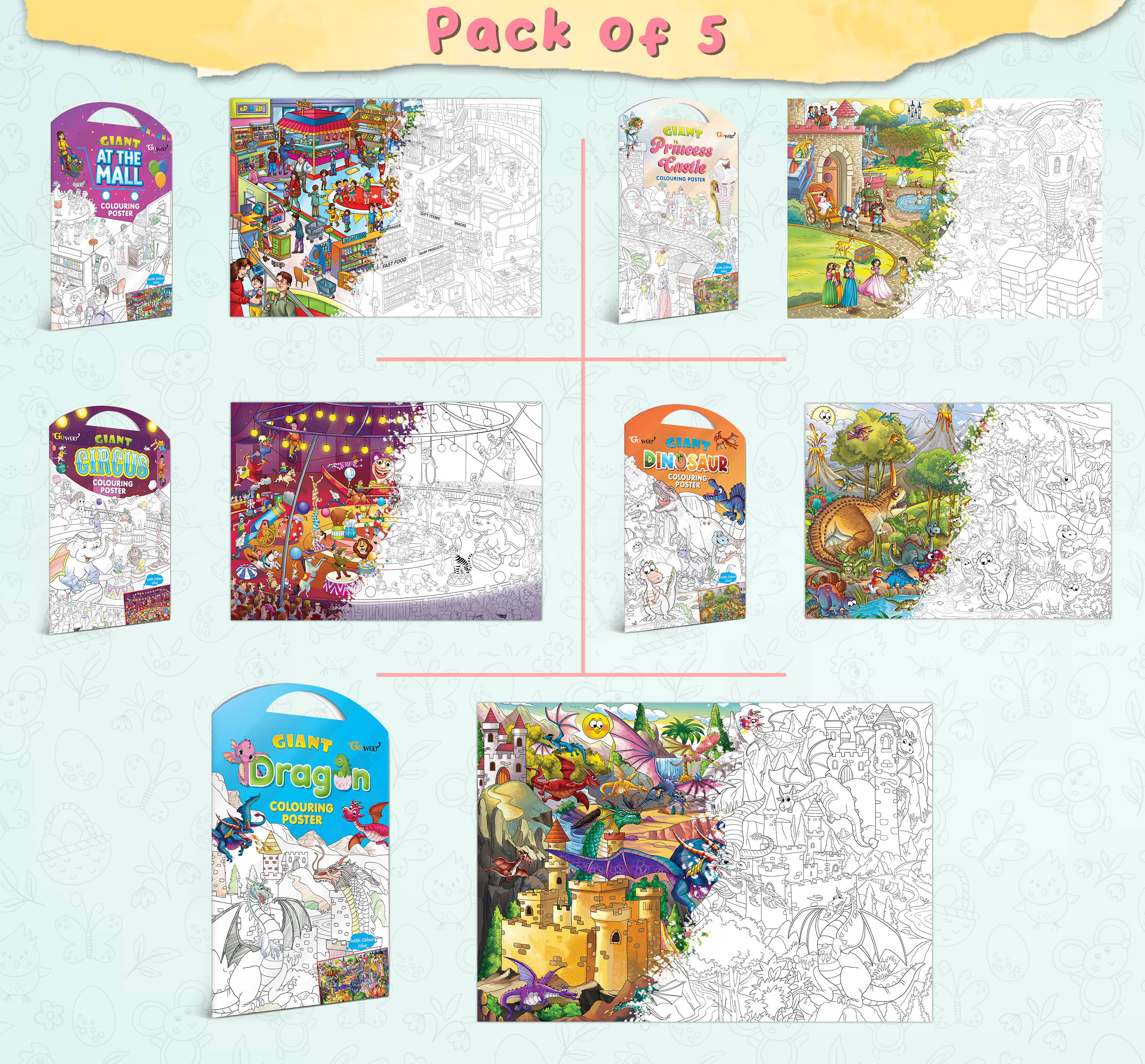 GIANT AT THE MALL COLOURING POSTER, GIANT PRINCESS CASTLE COLOURING POSTER, GIANT CIRCUS COLOURING POSTER, GIANT DINOSAUR COLOURING POSTER and GIANT DRAGON COLOURING POSTER | Pack of 5 Posters I best colouring poster for children GIANT AT THE MALL COLOURING POSTER, GIANT PRINCESS CASTLE COLOURING POSTER, GIANT CIRCUS COLOURING POSTER, GIANT DINOSAUR COLOURING POSTER and GIANT DRAGON COLOURING POSTER | Pack of 5 Posters I best colouring poster for children