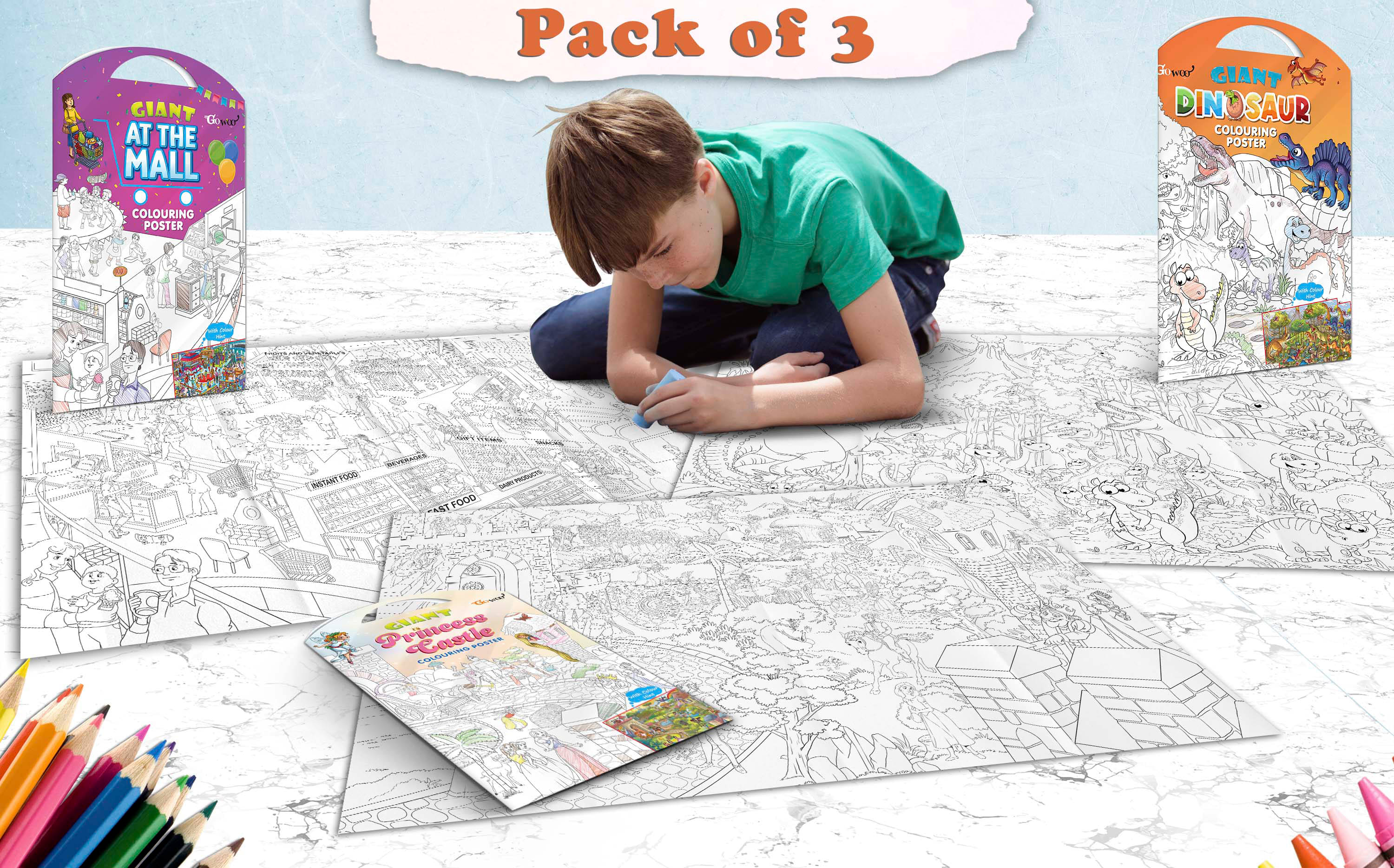 GIANT AT THE MALL COLOURING POSTER, GIANT PRINCESS CASTLE COLOURING POSTER and GIANT DINOSAUR COLOURING POSTER | Set of 3 posters I Collection of illustrative posters for children GIANT AT THE MALL COLOURING POSTER, GIANT PRINCESS CASTLE COLOURING POSTER and GIANT DINOSAUR COLOURING POSTER | Set of 3 posters I Collection of illustrative posters for children