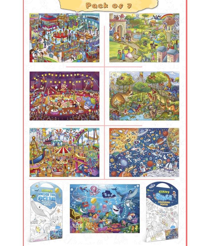 GIANT AT THE MALL COLOURING , GIANT PRINCESS CASTLE COLOURING , GIANT CIRCUS COLOURING , GIANT DINOSAUR COLOURING , GIANT AMUSEMENT PARK COLOURING , GIANT SPACE COLOURING and GIANT UNDER THE OCEAN COLOURING | Gift Pack of 7 GIANT AT THE MALL COLOURING , GIANT PRINCESS CASTLE COLOURING , GIANT CIRCUS COLOURING , GIANT DINOSAUR COLOURING , GIANT AMUSEMENT PARK COLOURING , GIANT SPACE COLOURING and GIANT UNDER THE OCEAN COLOURING | Gift Pack of 7
