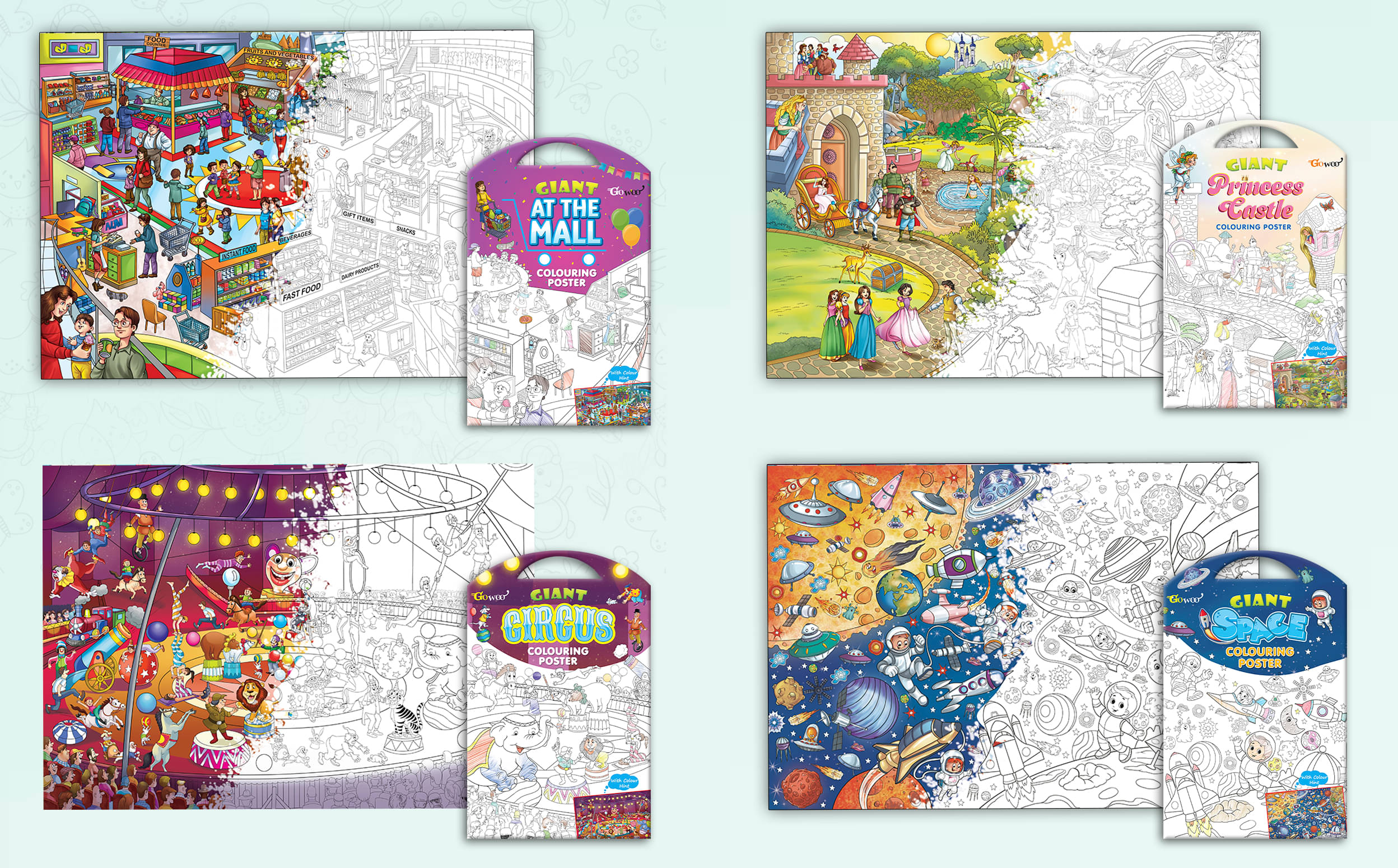 GIANT AT THE MALL COLOURING POSTER, GIANT PRINCESS CASTLE COLOURING POSTER, GIANT CIRCUS COLOURING POSTER and GIANT SPACE COLOURING POSTER | Gift Pack of 4 Posters I Popular kids coloring posters GIANT AT THE MALL COLOURING POSTER, GIANT PRINCESS CASTLE COLOURING POSTER, GIANT CIRCUS COLOURING POSTER and GIANT SPACE COLOURING POSTER | Gift Pack of 4 Posters I Popular kids coloring posters