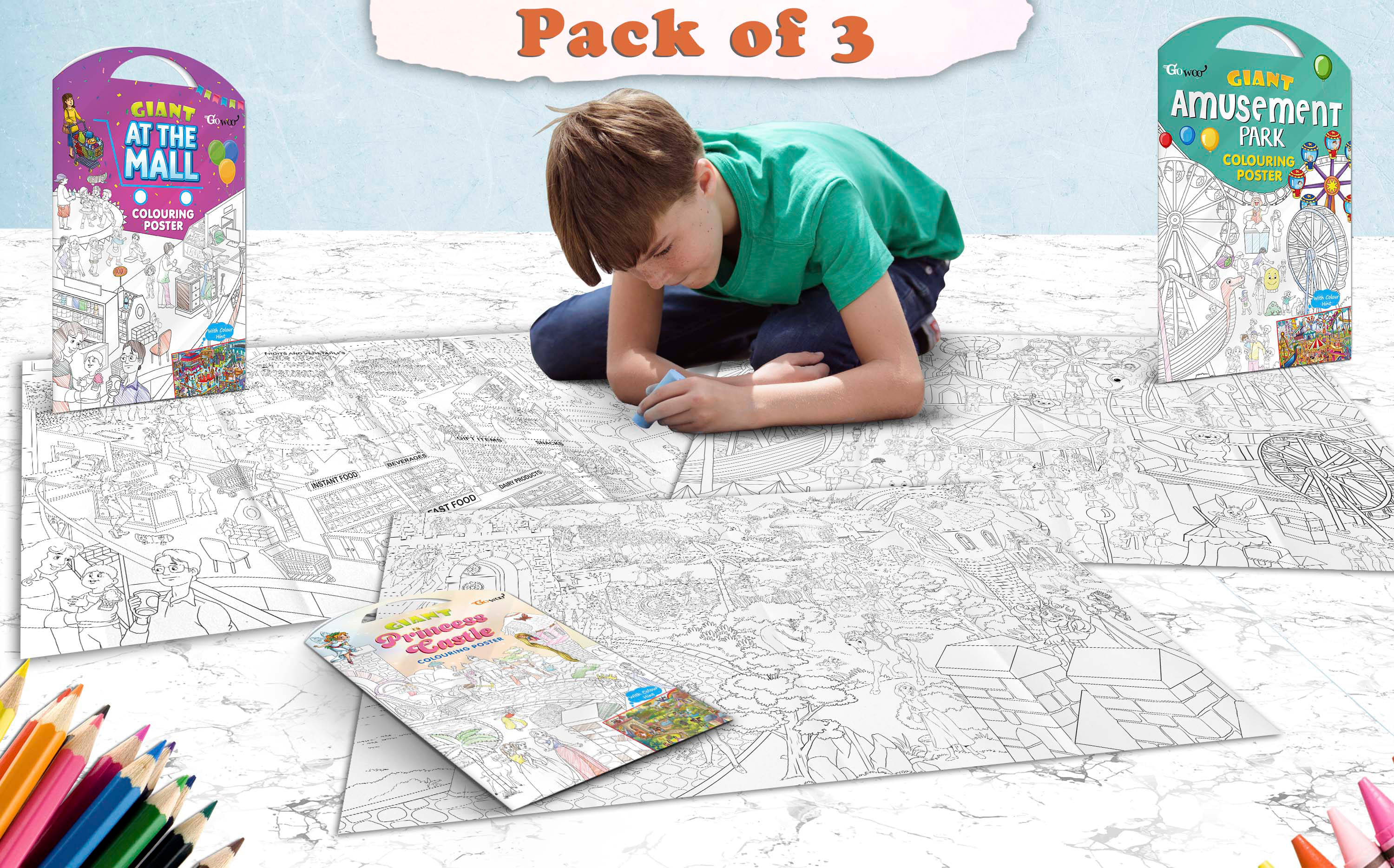 GIANT AT THE MALL COLOURING POSTER, GIANT PRINCESS CASTLE COLOURING POSTER and GIANT AMUSEMENT PARK COLOURING POSTER | Combo of 3 posters I Collection of most loved products for kids GIANT AT THE MALL COLOURING POSTER, GIANT PRINCESS CASTLE COLOURING POSTER and GIANT AMUSEMENT PARK COLOURING POSTER | Combo of 3 posters I Collection of most loved products for kids
