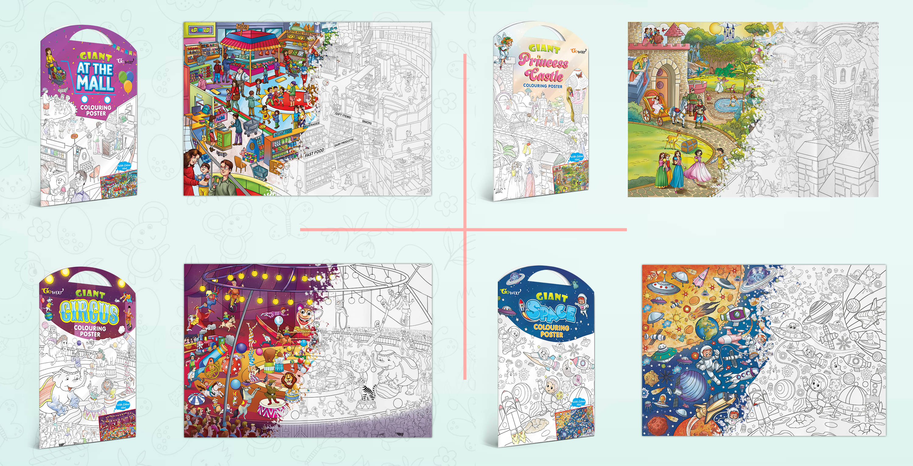 GIANT AT THE MALL COLOURING POSTER, GIANT PRINCESS CASTLE COLOURING POSTER, GIANT CIRCUS COLOURING POSTER and GIANT SPACE COLOURING POSTER | Combo of 4 Posters I Popular children coloring posters GIANT AT THE MALL COLOURING POSTER, GIANT PRINCESS CASTLE COLOURING POSTER, GIANT CIRCUS COLOURING POSTER and GIANT SPACE COLOURING POSTER | Combo of 4 Posters I Popular children coloring posters