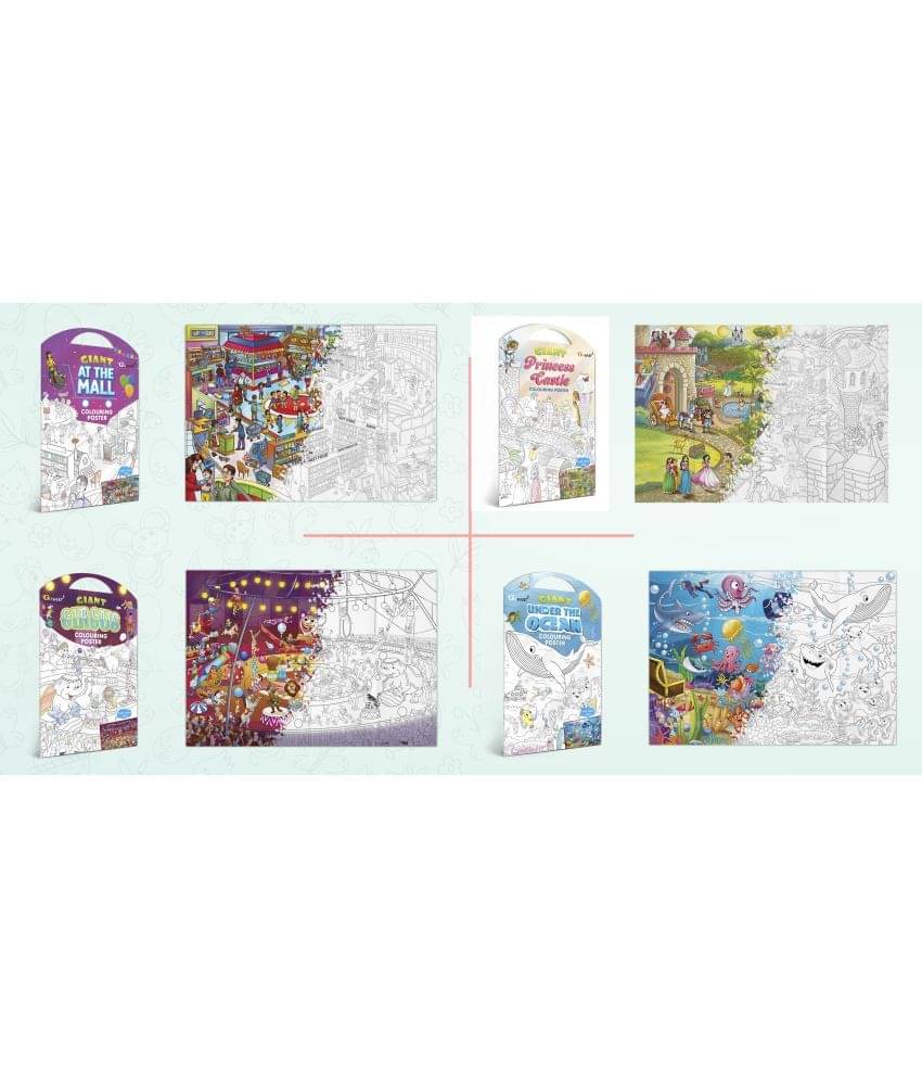 GIANT AT THE MALL COLOURING POSTER, GIANT PRINCESS CASTLE COLOURING POSTER, GIANT CIRCUS COLOURING POSTER and GIANT UNDER THE OCEAN COLOURING POSTER | Combo pack of 4 Posters I Best coloring posters for kids     			GIANT AT THE MALL COLOURING POSTER, GIANT PRINCESS CASTLE COLOURING POSTER, GIANT CIRCUS COLOURING POSTER and GIANT UNDER THE OCEAN COLOURING POSTER | Combo pack of 4 Posters I Best coloring posters for kids