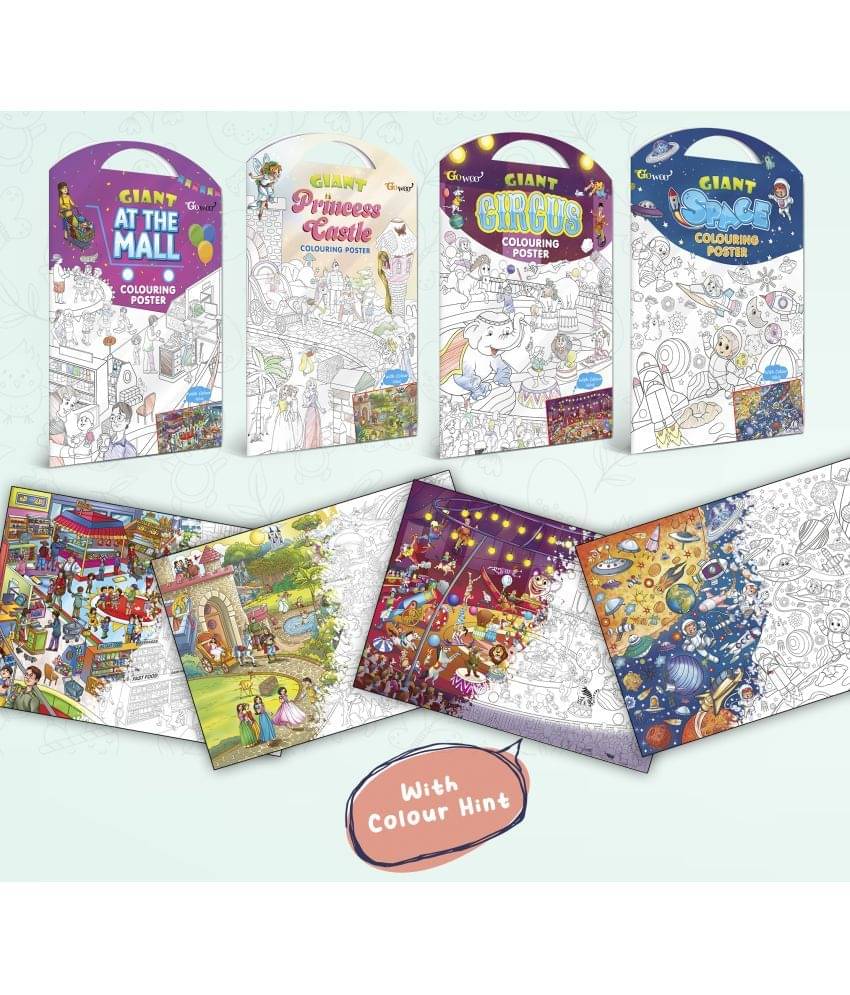 GIANT AT THE MALL COLOURING POSTER, GIANT PRINCESS CASTLE COLOURING POSTER, GIANT CIRCUS COLOURING POSTER and GIANT SPACE COLOURING POSTER | Set of 4 Posters I Premium coloring posters GIANT AT THE MALL COLOURING POSTER, GIANT PRINCESS CASTLE COLOURING POSTER, GIANT CIRCUS COLOURING POSTER and GIANT SPACE COLOURING POSTER | Set of 4 Posters I Premium coloring posters