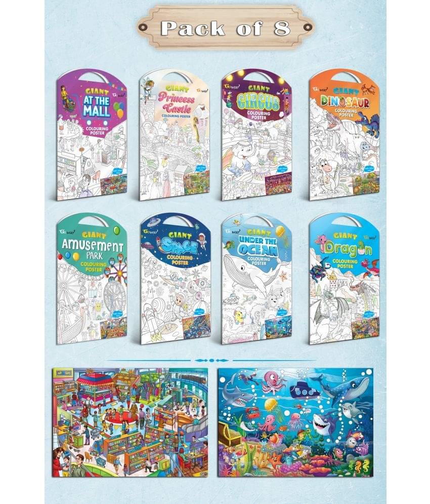 GIANT AT THE MALL, GIANT PRINCESS CASTLE, GIANT CIRCUS, GIANT DINOSAUR, GIANT AMUSEMENT PARK, GIANT SPACE, GIANT UNDER THE OCEAN and GIANT DRAGON | Gift Pack of 8 s I Coloring s Jumbo size Pack GIANT AT THE MALL, GIANT PRINCESS CASTLE, GIANT CIRCUS, GIANT DINOSAUR, GIANT AMUSEMENT PARK, GIANT SPACE, GIANT UNDER THE OCEAN and GIANT DRAGON | Gift Pack of 8 s I Coloring s Jumbo size Pack