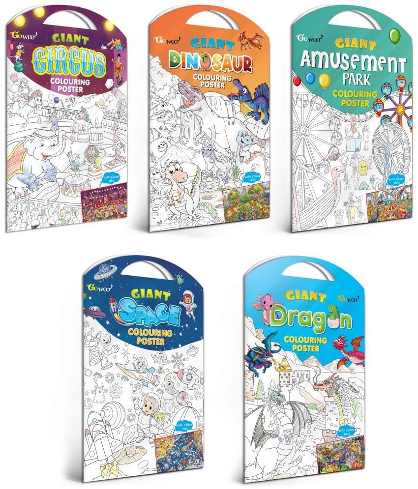 GIANT CIRCUS COLOURING POSTER, GIANT DINOSAUR COLOURING POSTER, GIANT AMUSEMENT PARK COLOURING POSTER, GIANT SPACE COLOURING POSTER and GIANT DRAGON COLOURING POSTER | Gift Pack of 5 Posters I Exotic Escape Coloring Combo Set GIANT CIRCUS COLOURING POSTER, GIANT DINOSAUR COLOURING POSTER, GIANT AMUSEMENT PARK COLOURING POSTER, GIANT SPACE COLOURING POSTER and GIANT DRAGON COLOURING POSTER | Gift Pack of 5 Posters I Exotic Escape Coloring Combo Set