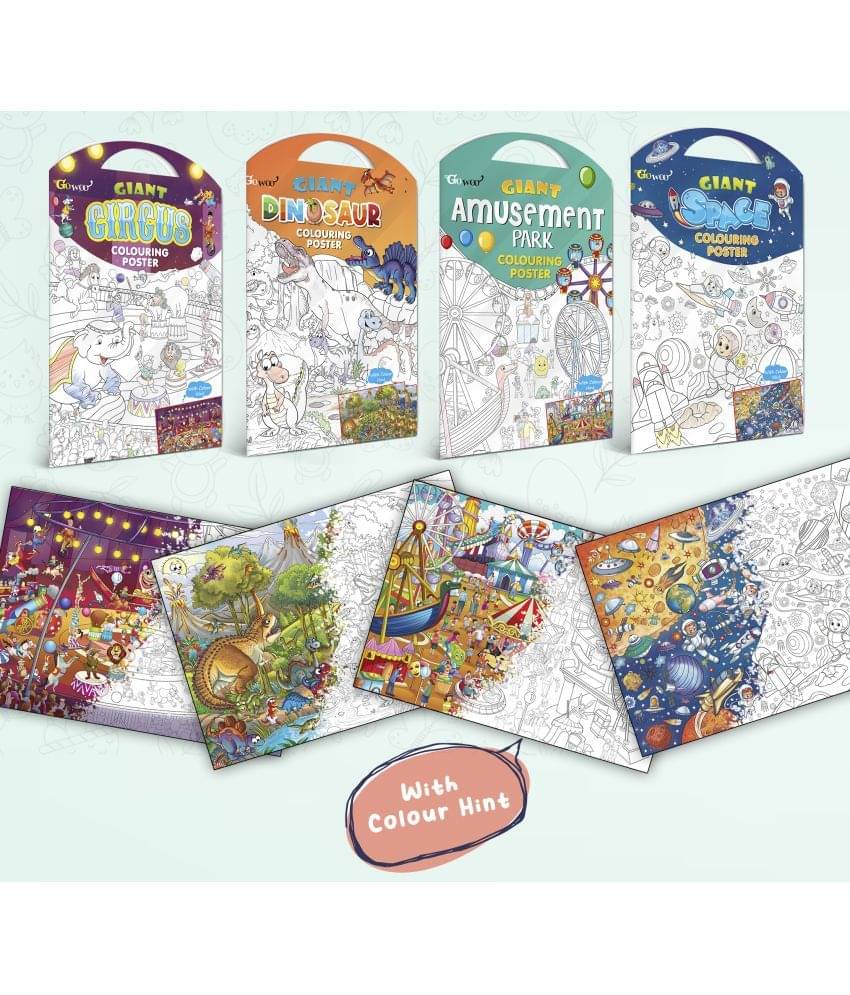 GIANT CIRCUS COLOURING POSTER, GIANT DINOSAUR COLOURING POSTER, GIANT AMUSEMENT PARK COLOURING POSTER and GIANT SPACE COLOURING POSTER | Combo pack of 4 Posters I Vibrant Coloring Pack GIANT CIRCUS COLOURING POSTER, GIANT DINOSAUR COLOURING POSTER, GIANT AMUSEMENT PARK COLOURING POSTER and GIANT SPACE COLOURING POSTER | Combo pack of 4 Posters I Vibrant Coloring Pack