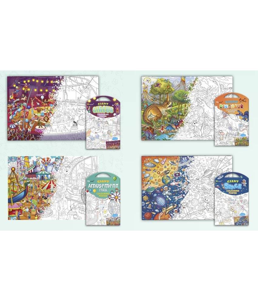 GIANT CIRCUS COLOURING POSTER, GIANT DINOSAUR COLOURING POSTER, GIANT AMUSEMENT PARK COLOURING POSTER and GIANT SPACE COLOURING POSTER Combo pack of 4 Posters I Creative fun posters GIANT CIRCUS COLOURING POSTER, GIANT DINOSAUR COLOURING POSTER, GIANT AMUSEMENT PARK COLOURING POSTER and GIANT SPACE COLOURING POSTER Combo pack of 4 Posters I Creative fun posters