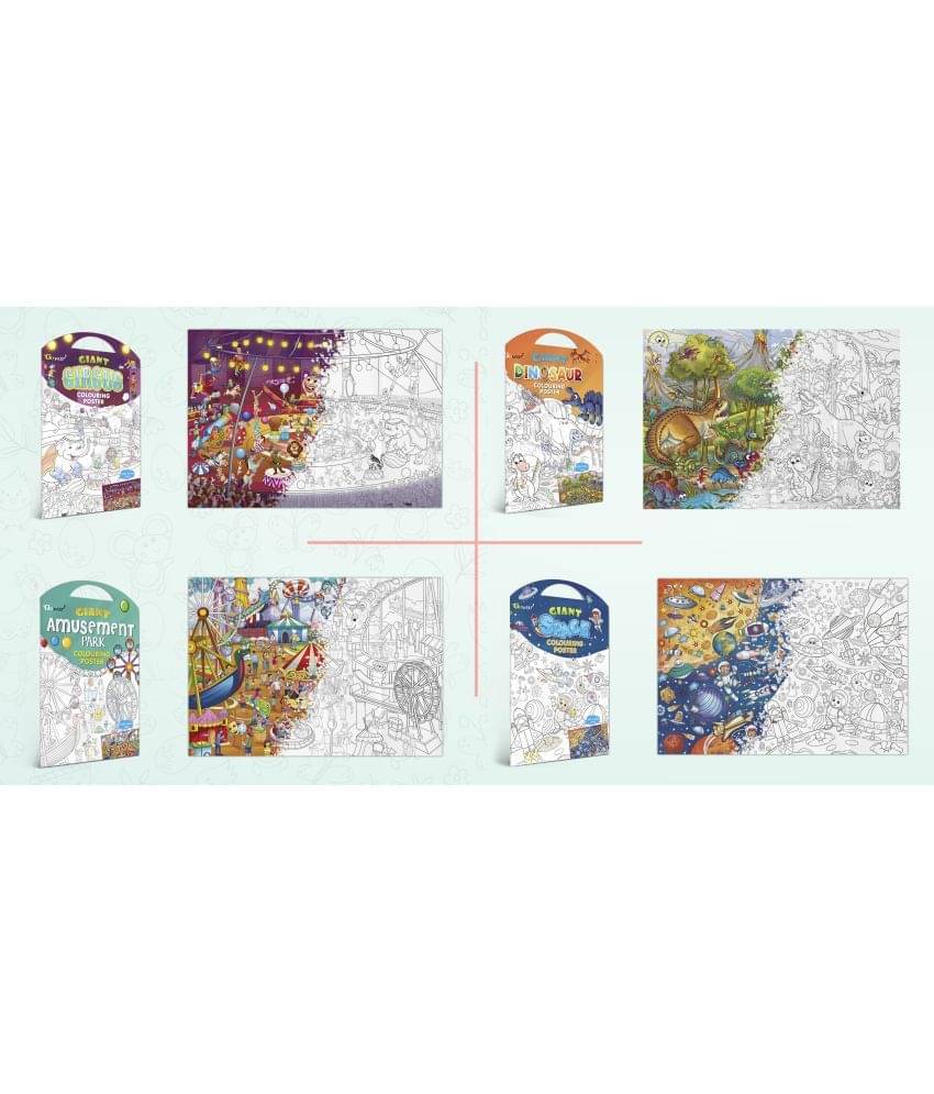 GIANT CIRCUS COLOURING POSTER, GIANT DINOSAUR COLOURING POSTER, GIANT AMUSEMENT PARK COLOURING POSTER and GIANT SPACE COLOURING POSTER | Combo of 4 Posters I best colouring poster GIANT CIRCUS COLOURING POSTER, GIANT DINOSAUR COLOURING POSTER, GIANT AMUSEMENT PARK COLOURING POSTER and GIANT SPACE COLOURING POSTER | Combo of 4 Posters I best colouring poster