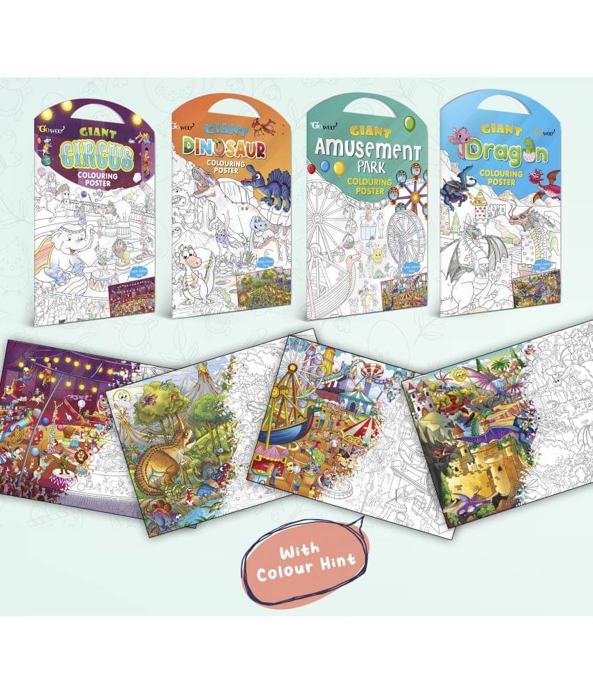 GIANT CIRCUS COLOURING POSTER, GIANT DINOSAUR COLOURING POSTER, GIANT AMUSEMENT PARK COLOURING POSTER and GIANT DRAGON COLOURING POSTER | Combo of 4 Posters I big colouring poster for kids     			GIANT CIRCUS COLOURING POSTER, GIANT DINOSAUR COLOURING POSTER, GIANT AMUSEMENT PARK COLOURING POSTER and GIANT DRAGON COLOURING POSTER | Combo of 4 Posters I big colouring poster for kids