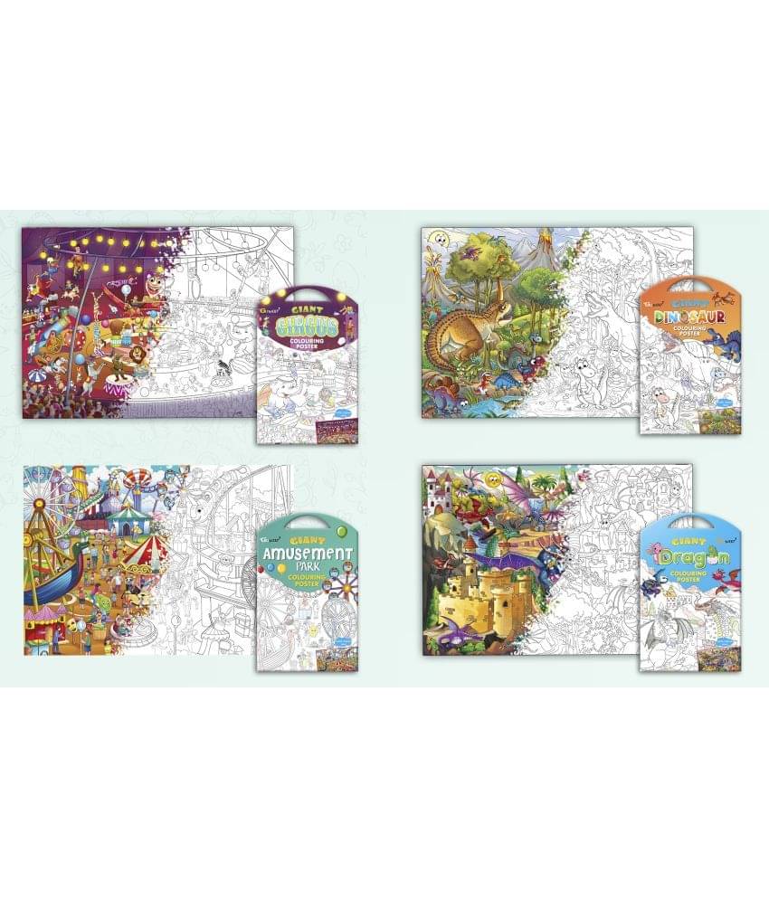 GIANT CIRCUS COLOURING POSTER, GIANT DINOSAUR COLOURING POSTER, GIANT AMUSEMENT PARK COLOURING POSTER and GIANT DRAGON COLOURING POSTER | Combo of 4 Posters I Popular children coloring posters GIANT CIRCUS COLOURING POSTER, GIANT DINOSAUR COLOURING POSTER, GIANT AMUSEMENT PARK COLOURING POSTER and GIANT DRAGON COLOURING POSTER | Combo of 4 Posters I Popular children coloring posters