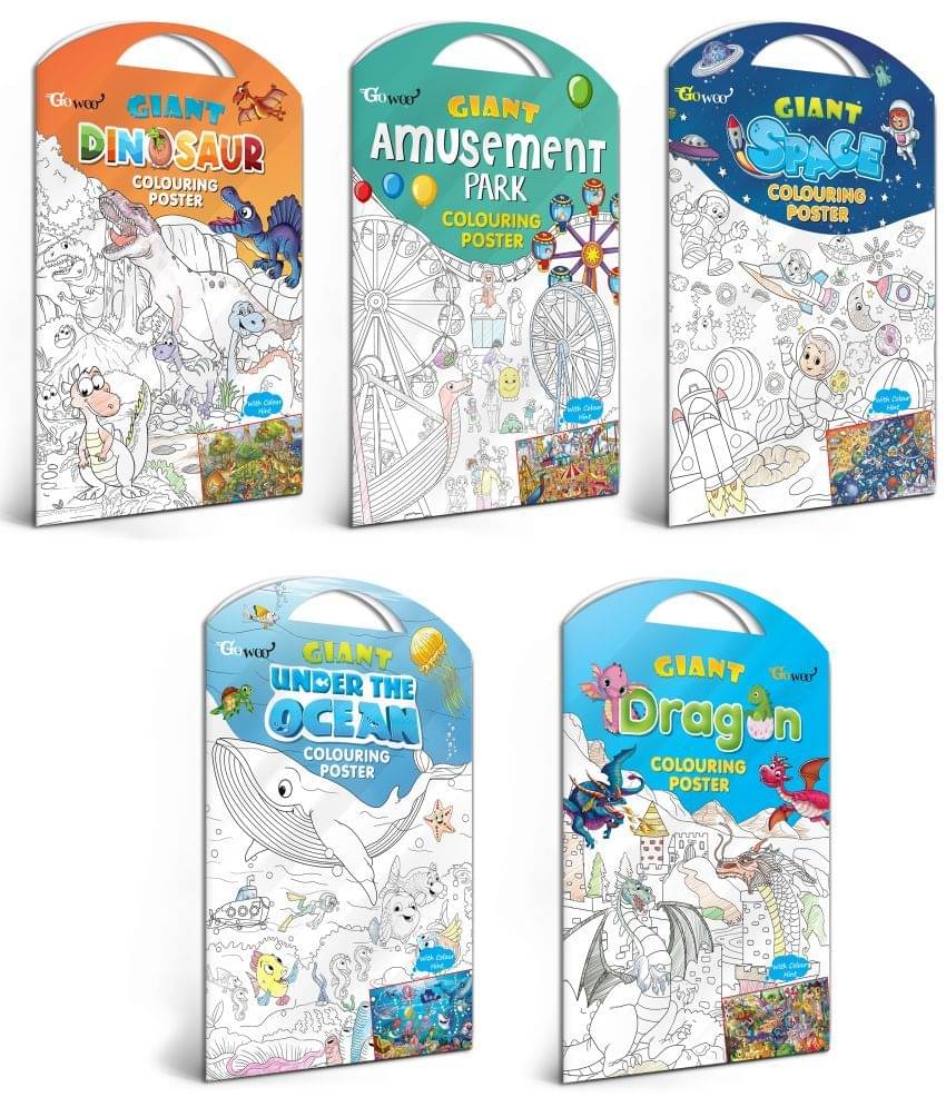GIANT DINOSAUR COLOURING POSTER, GIANT AMUSEMENT PARK COLOURING POSTER, GIANT SPACE COLOURING POSTER, GIANT UNDER THE OCEAN COLOURING POSTER and GIANT DRAGON COLOURING POSTER | Combo pack of 5 Posters I giant colouring poster for 8+ GIANT DINOSAUR COLOURING POSTER, GIANT AMUSEMENT PARK COLOURING POSTER, GIANT SPACE COLOURING POSTER, GIANT UNDER THE OCEAN COLOURING POSTER and GIANT DRAGON COLOURING POSTER | Combo pack of 5 Posters I giant colouring poster for 8+