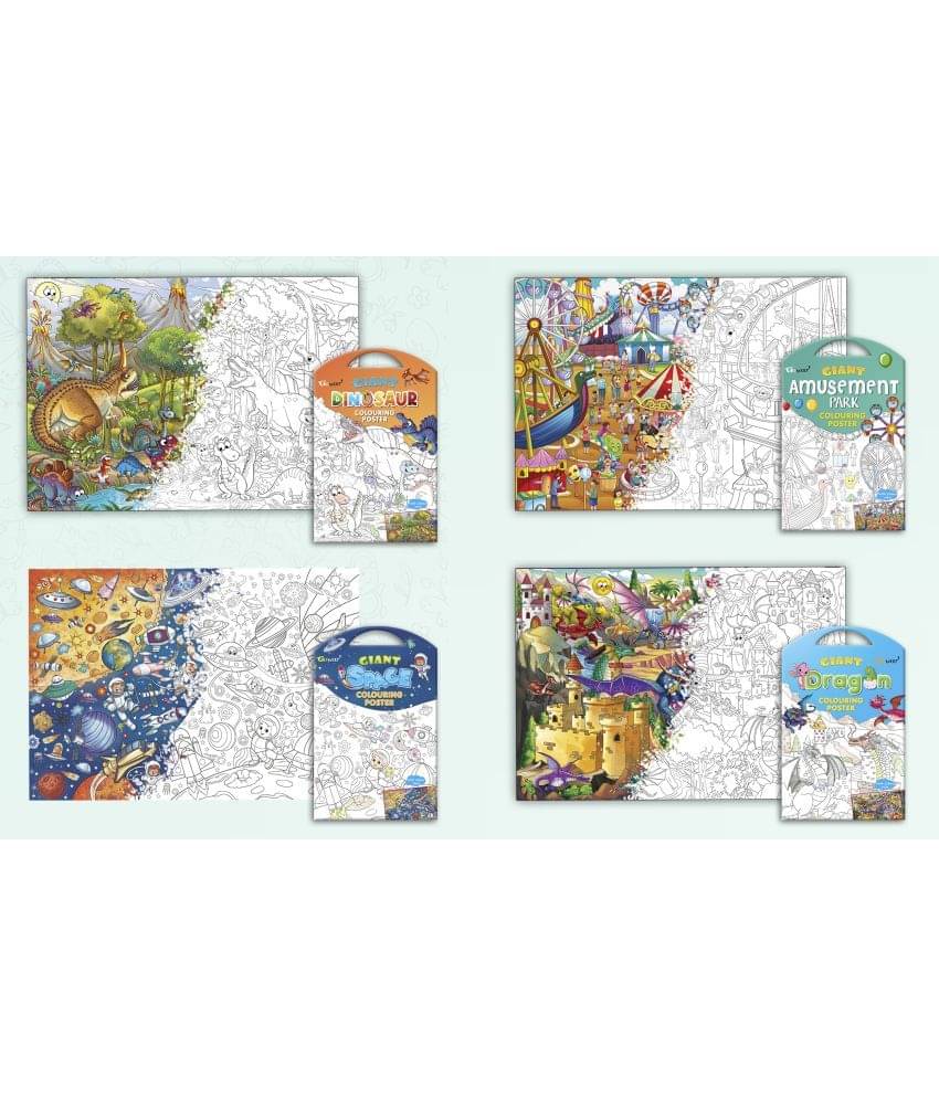 GIANT DINOSAUR COLOURING POSTER, GIANT AMUSEMENT PARK COLOURING POSTER, GIANT SPACE COLOURING POSTER and GIANT DRAGON COLOURING POSTER | Pack of 4 Posters I best for school posters GIANT DINOSAUR COLOURING POSTER, GIANT AMUSEMENT PARK COLOURING POSTER, GIANT SPACE COLOURING POSTER and GIANT DRAGON COLOURING POSTER | Pack of 4 Posters I best for school posters