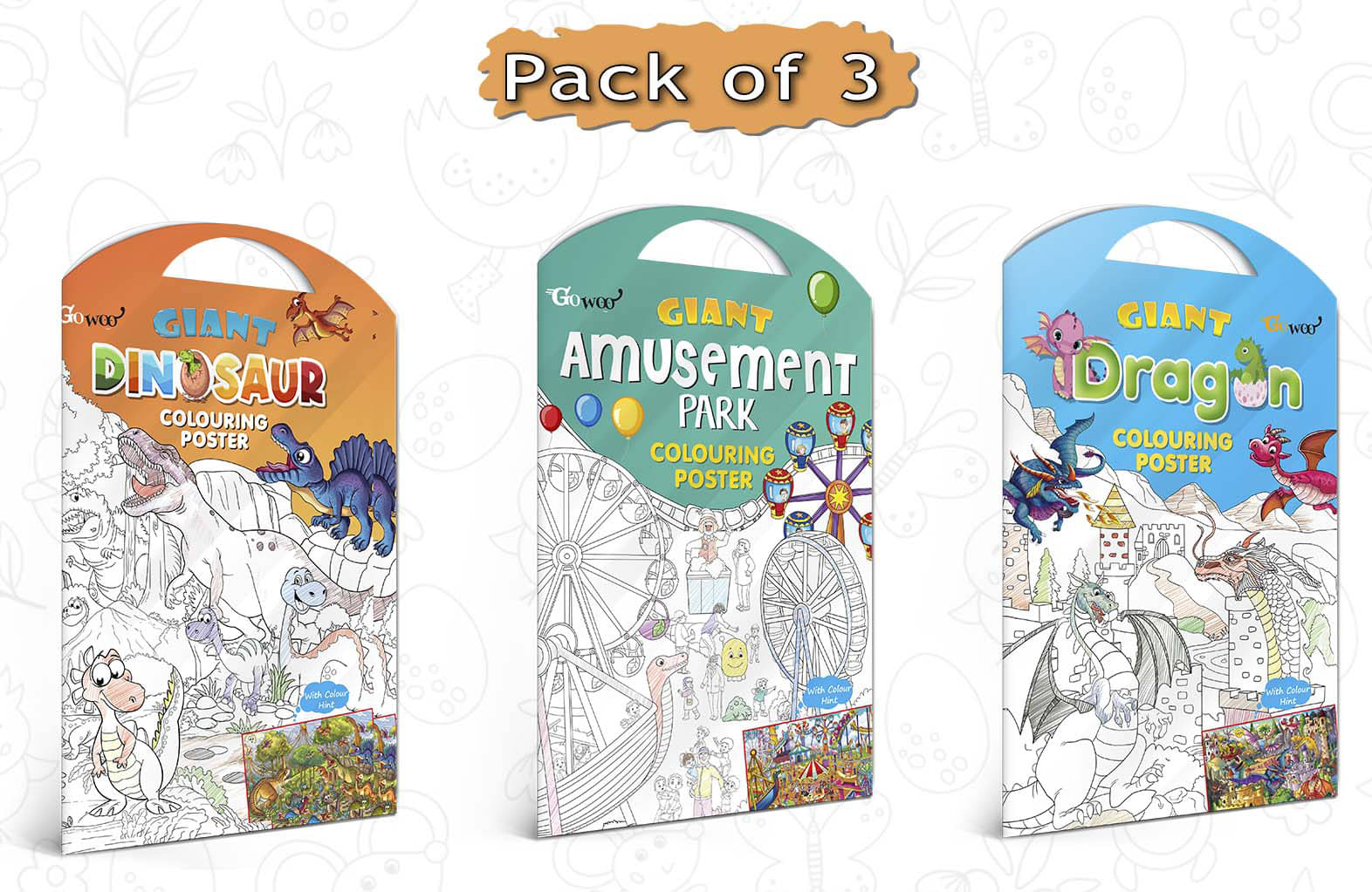 GIANT DINOSAUR COLOURING POSTER, GIANT AMUSEMENT PARK COLOURING POSTER and GIANT DRAGON COLOURING POSTER | Pack of 3 Posters I Coloring Poster Bag Set GIANT DINOSAUR COLOURING POSTER, GIANT AMUSEMENT PARK COLOURING POSTER and GIANT DRAGON COLOURING POSTER | Pack of 3 Posters I Coloring Poster Bag Set