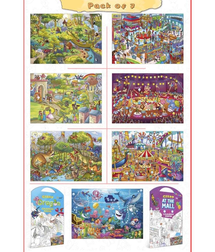 GIANT JUNGLE SAFARI COLOURING , GIANT AT THE MALL COLOURING , GIANT PRINCESS CASTLE COLOURING , GIANT CIRCUS COLOURING , GIANT DINOSAUR COLOURING , GIANT AMUSEMENT PARK COLOURING and GIANT DRAGON COLOURING | Combo of 7 s I kids Happy Coloring Set GIANT JUNGLE SAFARI COLOURING , GIANT AT THE MALL COLOURING , GIANT PRINCESS CASTLE COLOURING , GIANT CIRCUS COLOURING , GIANT DINOSAUR COLOURING , GIANT AMUSEMENT PARK COLOURING and GIANT DRAGON COLOURING | Combo of 7 s I kids Happy Coloring Set