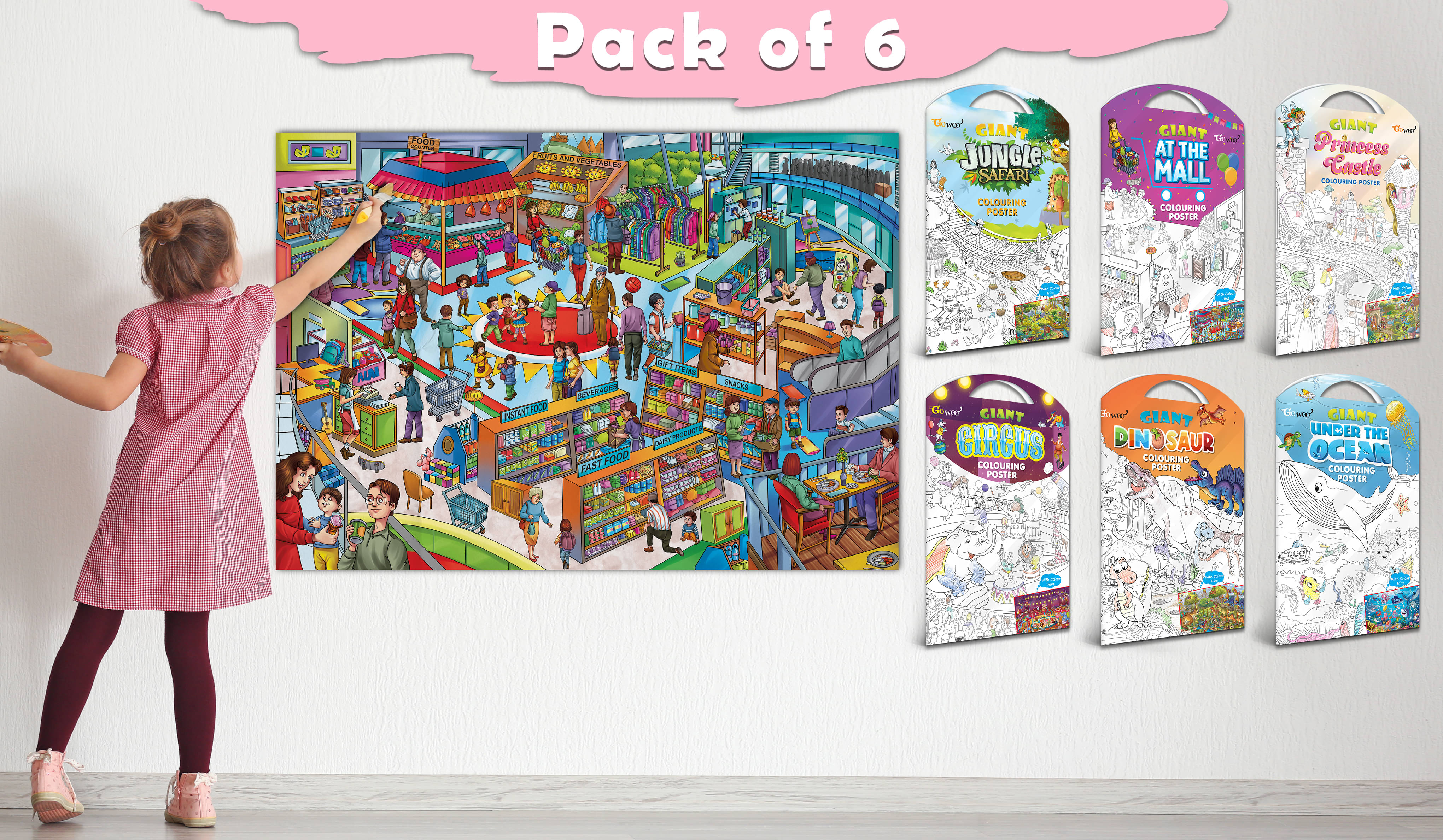     			GIANT JUNGLE SAFARI COLOURING , GIANT AT THE MALL COLOURING , GIANT PRINCESS CASTLE COLOURING , GIANT CIRCUS COLOURING , GIANT DINOSAUR COLOURING  and GIANT UNDER THE OCEAN COLOURING  | Combo pack of 6 s I Coloring s Collection
