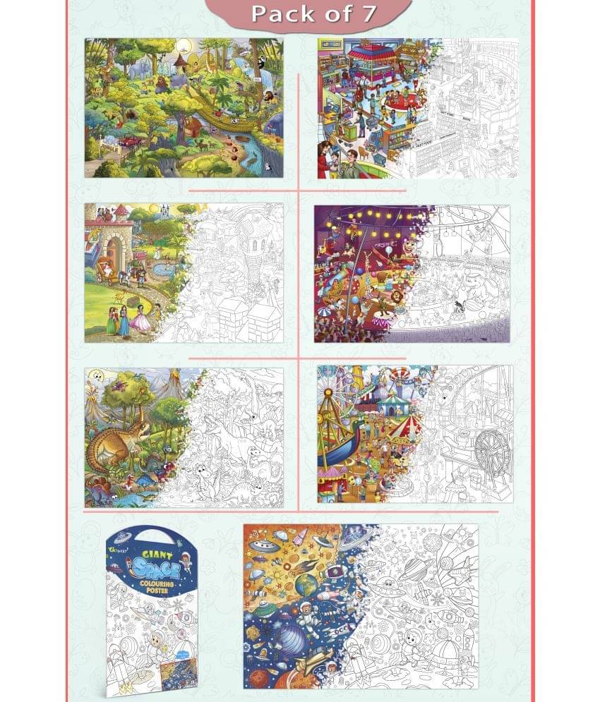 GIANT JUNGLE SAFARI COLOURING , GIANT AT THE MALL COLOURING , GIANT PRINCESS CASTLE COLOURING , GIANT CIRCUS COLOURING , GIANT DINOSAUR COLOURING , GIANT AMUSEMENT PARK COLOURING and GIANT SPACE COLOURING | Combo of 2 s I Coloring sets for children GIANT JUNGLE SAFARI COLOURING , GIANT AT THE MALL COLOURING , GIANT PRINCESS CASTLE COLOURING , GIANT CIRCUS COLOURING , GIANT DINOSAUR COLOURING , GIANT AMUSEMENT PARK COLOURING and GIANT SPACE COLOURING | Combo of 2 s I Coloring sets for children