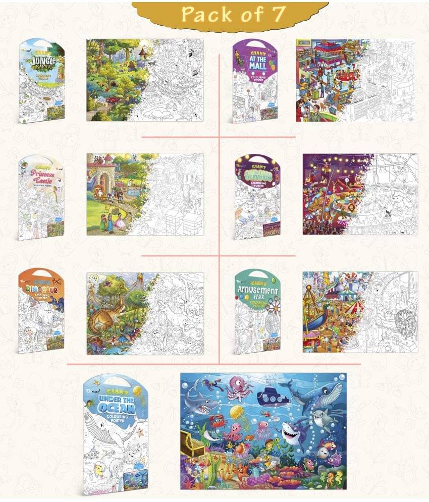 GIANT JUNGLE SAFARI COLOURING , GIANT AT THE MALL COLOURING , GIANT PRINCESS CASTLE COLOURING , GIANT CIRCUS COLOURING , GIANT DINOSAUR COLOURING , GIANT AMUSEMENT PARK COLOURING and GIANT UNDER THE OCEAN COLOURING | Combo pack of 7 GIANT JUNGLE SAFARI COLOURING , GIANT AT THE MALL COLOURING , GIANT PRINCESS CASTLE COLOURING , GIANT CIRCUS COLOURING , GIANT DINOSAUR COLOURING , GIANT AMUSEMENT PARK COLOURING and GIANT UNDER THE OCEAN COLOURING | Combo pack of 7