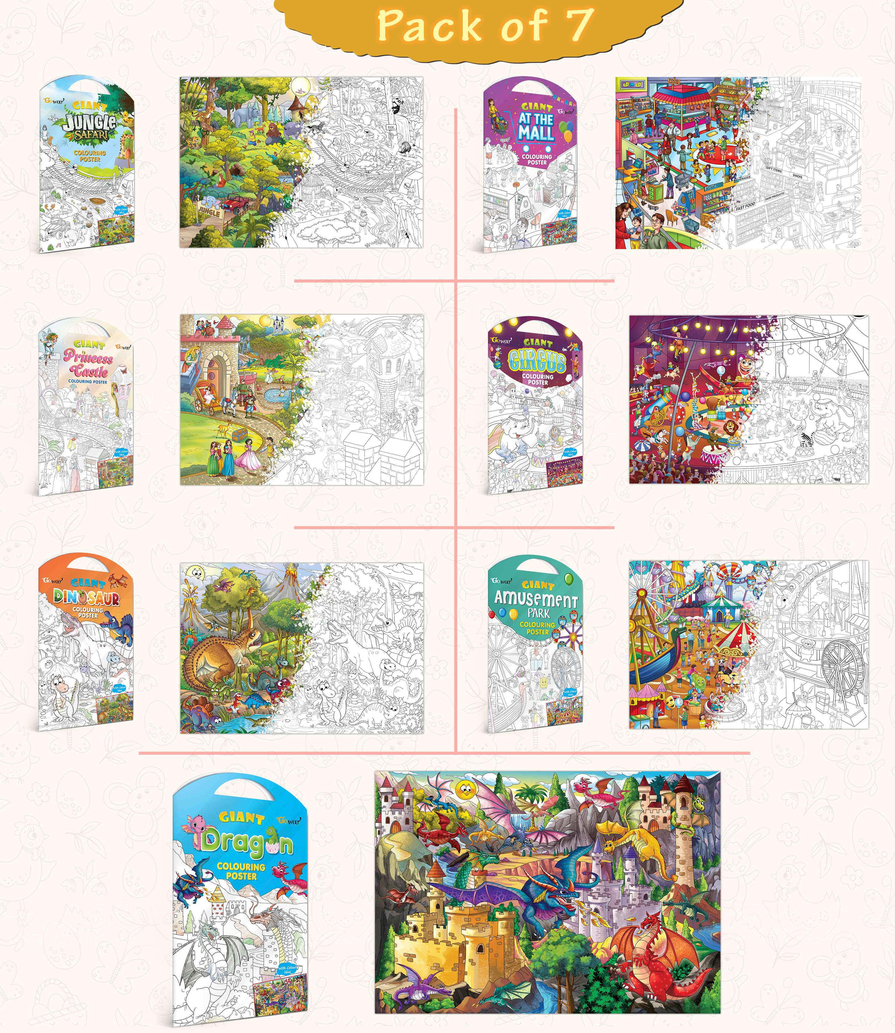 GIANT JUNGLE SAFARI COLOURING , GIANT AT THE MALL COLOURING , GIANT PRINCESS CASTLE COLOURING , GIANT CIRCUS COLOURING , GIANT DINOSAUR COLOURING , GIANT AMUSEMENT PARK COLOURING  and GIANT DRAGON COLOURING  | Combo of 7 s I giant colouring  for adults     			GIANT JUNGLE SAFARI COLOURING , GIANT AT THE MALL COLOURING , GIANT PRINCESS CASTLE COLOURING , GIANT CIRCUS COLOURING , GIANT DINOSAUR COLOURING , GIANT AMUSEMENT PARK COLOURING  and GIANT DRAGON COLOURING  | Combo of 7 s I giant colouring  for adults