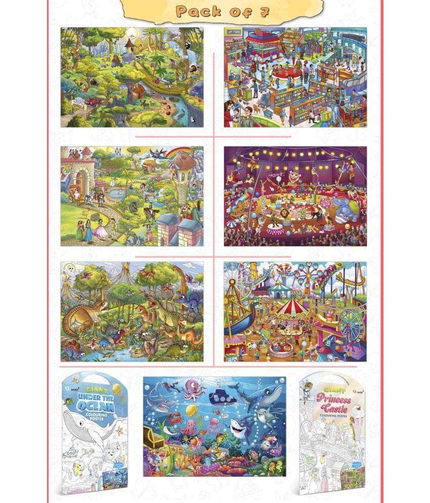 GIANT JUNGLE SAFARI COLOURING , GIANT AT THE MALL COLOURING , GIANT PRINCESS CASTLE COLOURING , GIANT CIRCUS COLOURING , GIANT DINOSAUR COLOURING , GIANT AMUSEMENT PARK COLOURING and GIANT UNDER THE OCEAN COLOURING | Pack of 7 GIANT JUNGLE SAFARI COLOURING , GIANT AT THE MALL COLOURING , GIANT PRINCESS CASTLE COLOURING , GIANT CIRCUS COLOURING , GIANT DINOSAUR COLOURING , GIANT AMUSEMENT PARK COLOURING and GIANT UNDER THE OCEAN COLOURING | Pack of 7