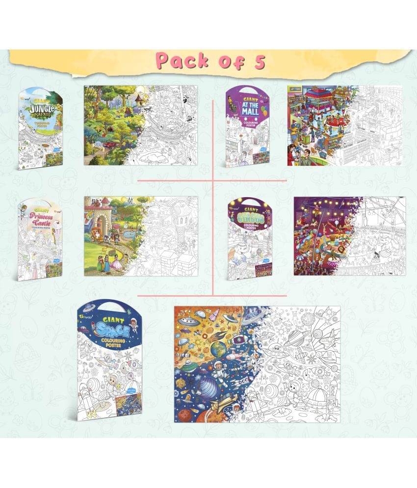     			GIANT JUNGLE SAFARI COLOURING POSTER, GIANT AT THE MALL COLOURING POSTER, GIANT PRINCESS CASTLE COLOURING POSTER, GIANT CIRCUS COLOURING POSTER and GIANT SPACE COLOURING POSTER | Gift Pack of 5 Posters I large mindfulness colouring poster for kids