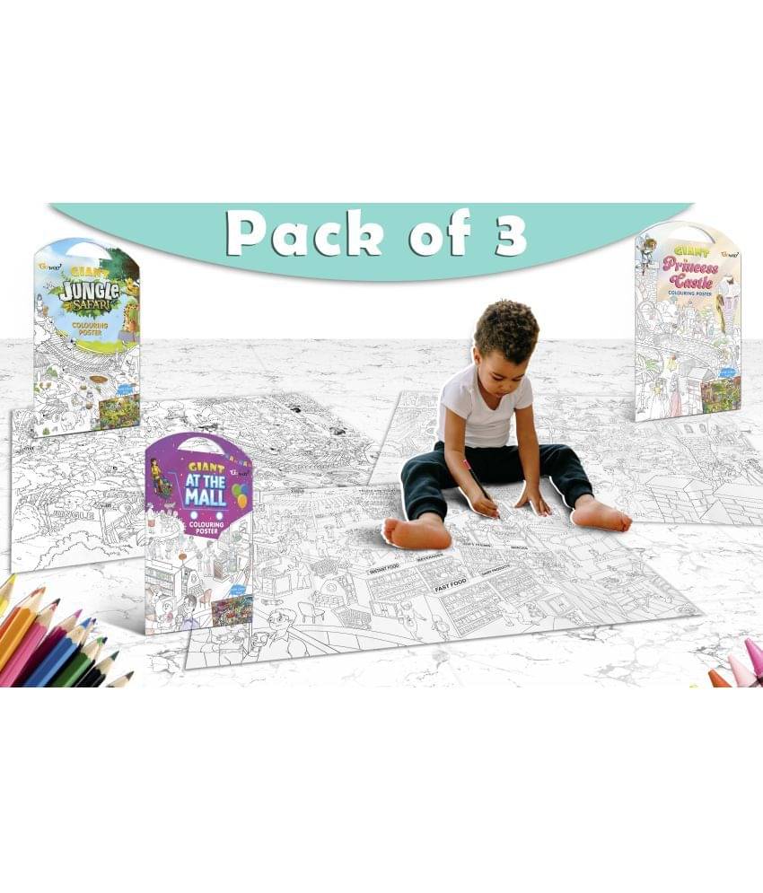 GIANT JUNGLE SAFARI COLOURING POSTER, GIANT AT THE MALL COLOURING POSTER and GIANT PRINCESS CASTLE COLOURING POSTER | Combo pack of 3 posters I Coloring poster value pack GIANT JUNGLE SAFARI COLOURING POSTER, GIANT AT THE MALL COLOURING POSTER and GIANT PRINCESS CASTLE COLOURING POSTER | Combo pack of 3 posters I Coloring poster value pack