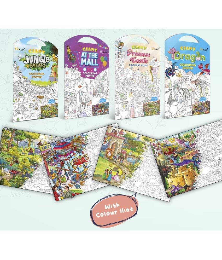 GIANT JUNGLE SAFARI COLOURING POSTER, GIANT AT THE MALL COLOURING POSTER, GIANT PRINCESS CASTLE COLOURING POSTER and GIANT DRAGON COLOURING POSTER | Combo of 4 Posters I Affordable coloring posters GIANT JUNGLE SAFARI COLOURING POSTER, GIANT AT THE MALL COLOURING POSTER, GIANT PRINCESS CASTLE COLOURING POSTER and GIANT DRAGON COLOURING POSTER | Combo of 4 Posters I Affordable coloring posters