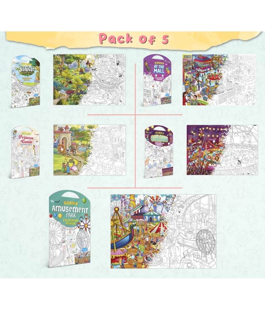 GIANT JUNGLE SAFARI COLOURING POSTER, GIANT AT THE MALL COLOURING POSTER, GIANT PRINCESS CASTLE COLOURING POSTER, GIANT CIRCUS COLOURING POSTER and GIANT AMUSEMENT PARK COLOURING POSTER | Pack of 5 Posters I Art Therapy Coloring Combo Set for adults GIANT JUNGLE SAFARI COLOURING POSTER, GIANT AT THE MALL COLOURING POSTER, GIANT PRINCESS CASTLE COLOURING POSTER, GIANT CIRCUS COLOURING POSTER and GIANT AMUSEMENT PARK COLOURING POSTER | Pack of 5 Posters I Art Therapy Coloring Combo Set for adults