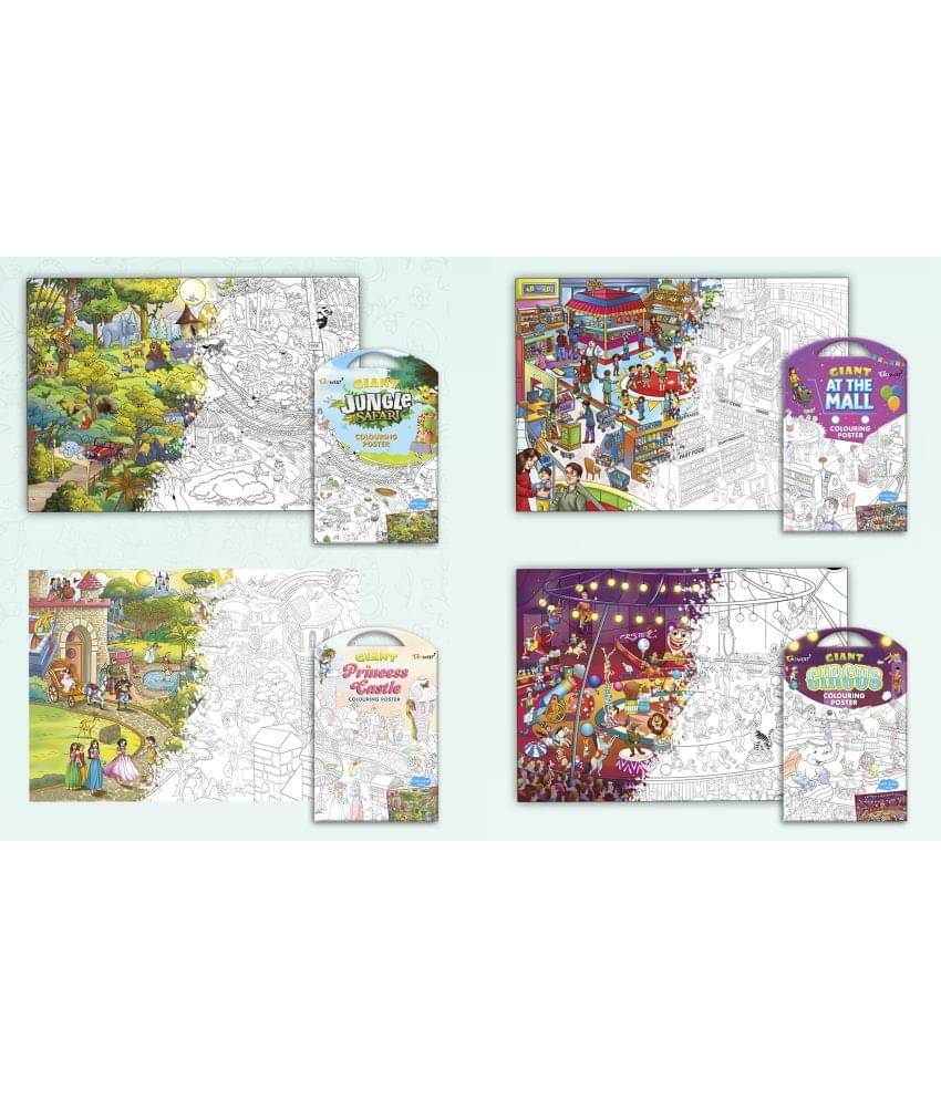 GIANT JUNGLE SAFARI COLOURING POSTER, GIANT AT THE MALL COLOURING POSTER, GIANT PRINCESS CASTLE COLOURING POSTER and GIANT CIRCUS COLOURING POSTER | Pack of 4 Posters I Large coloring posters for kids GIANT JUNGLE SAFARI COLOURING POSTER, GIANT AT THE MALL COLOURING POSTER, GIANT PRINCESS CASTLE COLOURING POSTER and GIANT CIRCUS COLOURING POSTER | Pack of 4 Posters I Large coloring posters for kids
