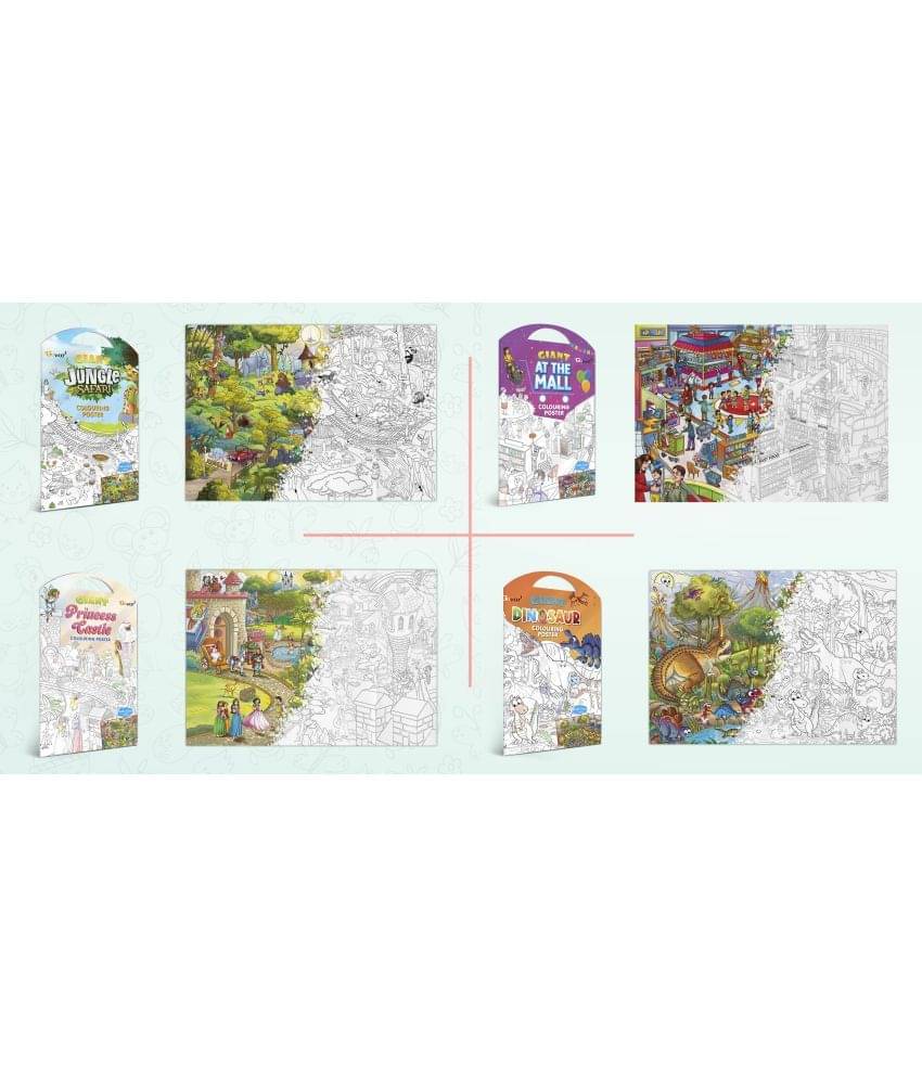 GIANT JUNGLE SAFARI COLOURING POSTER, GIANT AT THE MALL COLOURING POSTER, GIANT PRINCESS CASTLE COLOURING POSTER and GIANT DINOSAUR COLOURING POSTER | Gift Pack of 4 Posters I jumbo size colouring poster for kids GIANT JUNGLE SAFARI COLOURING POSTER, GIANT AT THE MALL COLOURING POSTER, GIANT PRINCESS CASTLE COLOURING POSTER and GIANT DINOSAUR COLOURING POSTER | Gift Pack of 4 Posters I jumbo size colouring poster for kids