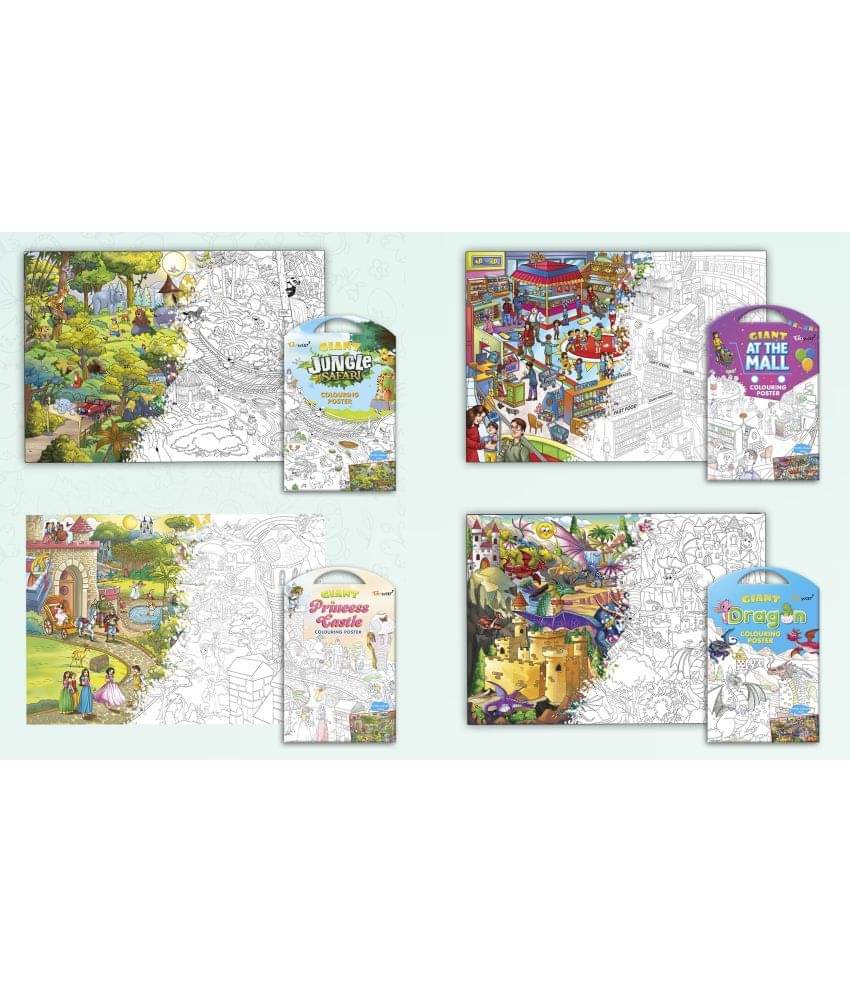GIANT JUNGLE SAFARI COLOURING POSTER, GIANT AT THE MALL COLOURING POSTER, GIANT PRINCESS CASTLE COLOURING POSTER and GIANT DRAGON COLOURING POSTER Combo pack of 4 Posters I Premium Quality coloring posters GIANT JUNGLE SAFARI COLOURING POSTER, GIANT AT THE MALL COLOURING POSTER, GIANT PRINCESS CASTLE COLOURING POSTER and GIANT DRAGON COLOURING POSTER Combo pack of 4 Posters I Premium Quality coloring posters
