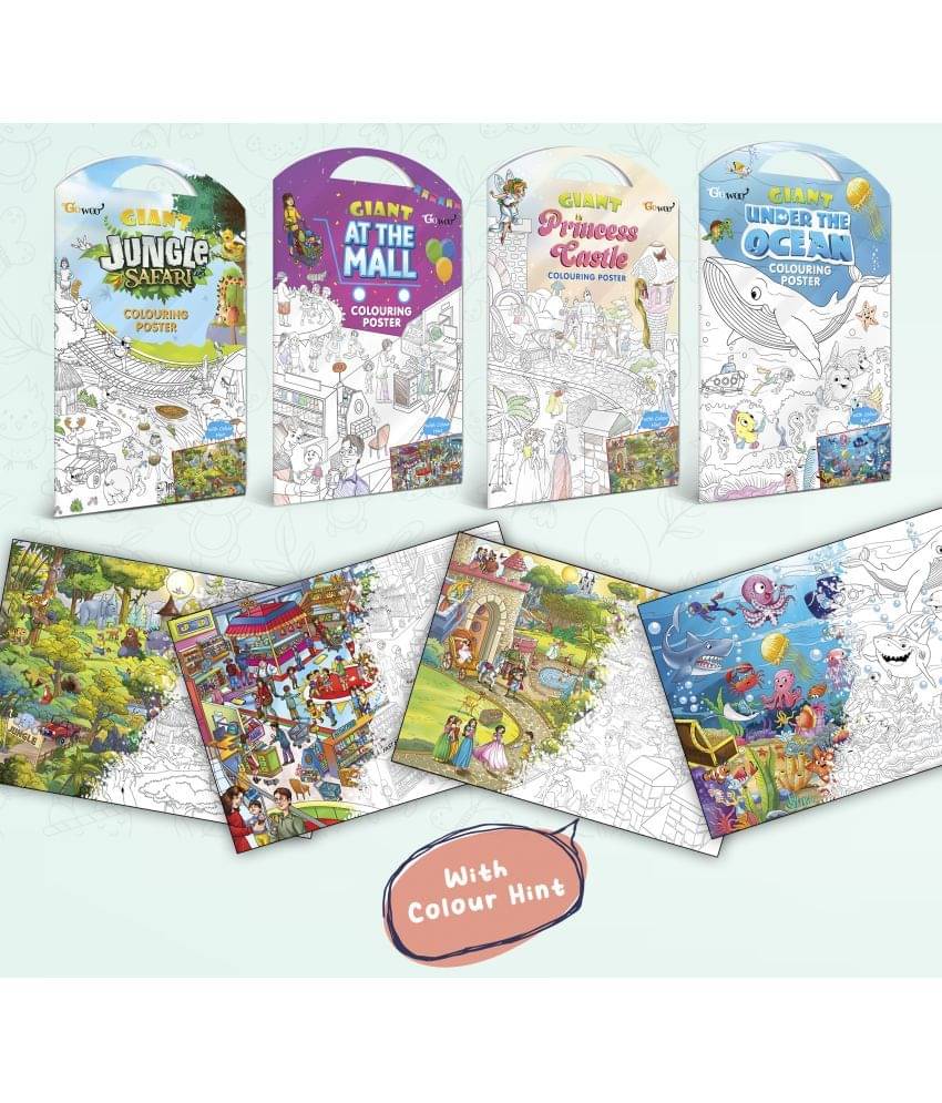GIANT JUNGLE SAFARI COLOURING POSTER, GIANT AT THE MALL COLOURING POSTER, GIANT PRINCESS CASTLE COLOURING POSTER and GIANT UNDER THE OCEAN COLOURING POSTER | Set of 4 Posters I Best Quality coloring posters GIANT JUNGLE SAFARI COLOURING POSTER, GIANT AT THE MALL COLOURING POSTER, GIANT PRINCESS CASTLE COLOURING POSTER and GIANT UNDER THE OCEAN COLOURING POSTER | Set of 4 Posters I Best Quality coloring posters