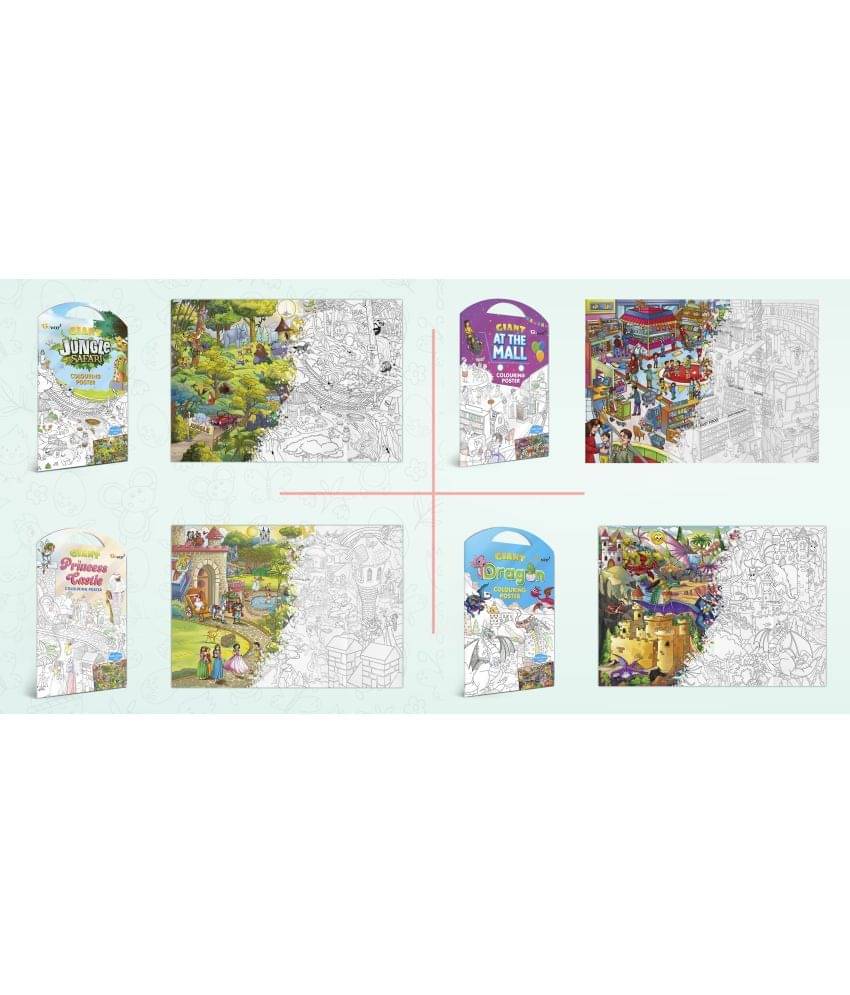 GIANT JUNGLE SAFARI COLOURING POSTER, GIANT AT THE MALL COLOURING POSTER, GIANT PRINCESS CASTLE COLOURING POSTER and GIANT DRAGON COLOURING POSTER | Set of 4 Posters I wall colouring posters GIANT JUNGLE SAFARI COLOURING POSTER, GIANT AT THE MALL COLOURING POSTER, GIANT PRINCESS CASTLE COLOURING POSTER and GIANT DRAGON COLOURING POSTER | Set of 4 Posters I wall colouring posters