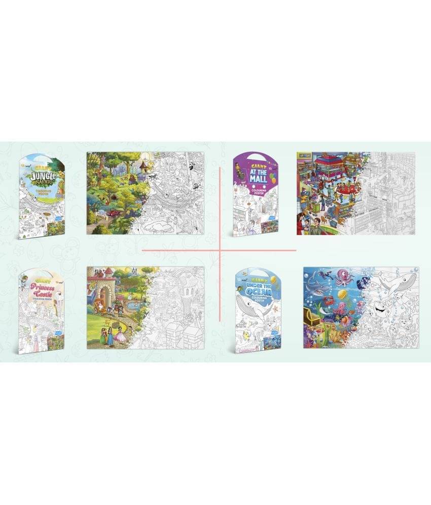 GIANT JUNGLE SAFARI COLOURING POSTER, GIANT AT THE MALL COLOURING POSTER, GIANT PRINCESS CASTLE COLOURING POSTER and GIANT UNDER THE OCEAN COLOURING POSTER | Gift Pack of 4 Posters I Creative coloring posters GIANT JUNGLE SAFARI COLOURING POSTER, GIANT AT THE MALL COLOURING POSTER, GIANT PRINCESS CASTLE COLOURING POSTER and GIANT UNDER THE OCEAN COLOURING POSTER | Gift Pack of 4 Posters I Creative coloring posters