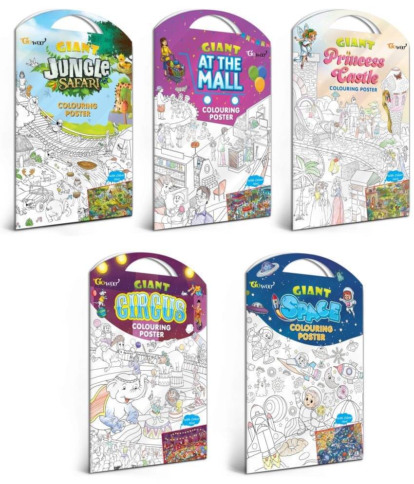 GIANT JUNGLE SAFARI COLOURING POSTER, GIANT AT THE MALL COLOURING POSTER, GIANT PRINCESS CASTLE COLOURING POSTER, GIANT CIRCUS COLOURING POSTER and GIANT SPACE COLOURING POSTER | Pack of 5 Posters I Art Therapy Coloring Combo Set GIANT JUNGLE SAFARI COLOURING POSTER, GIANT AT THE MALL COLOURING POSTER, GIANT PRINCESS CASTLE COLOURING POSTER, GIANT CIRCUS COLOURING POSTER and GIANT SPACE COLOURING POSTER | Pack of 5 Posters I Art Therapy Coloring Combo Set