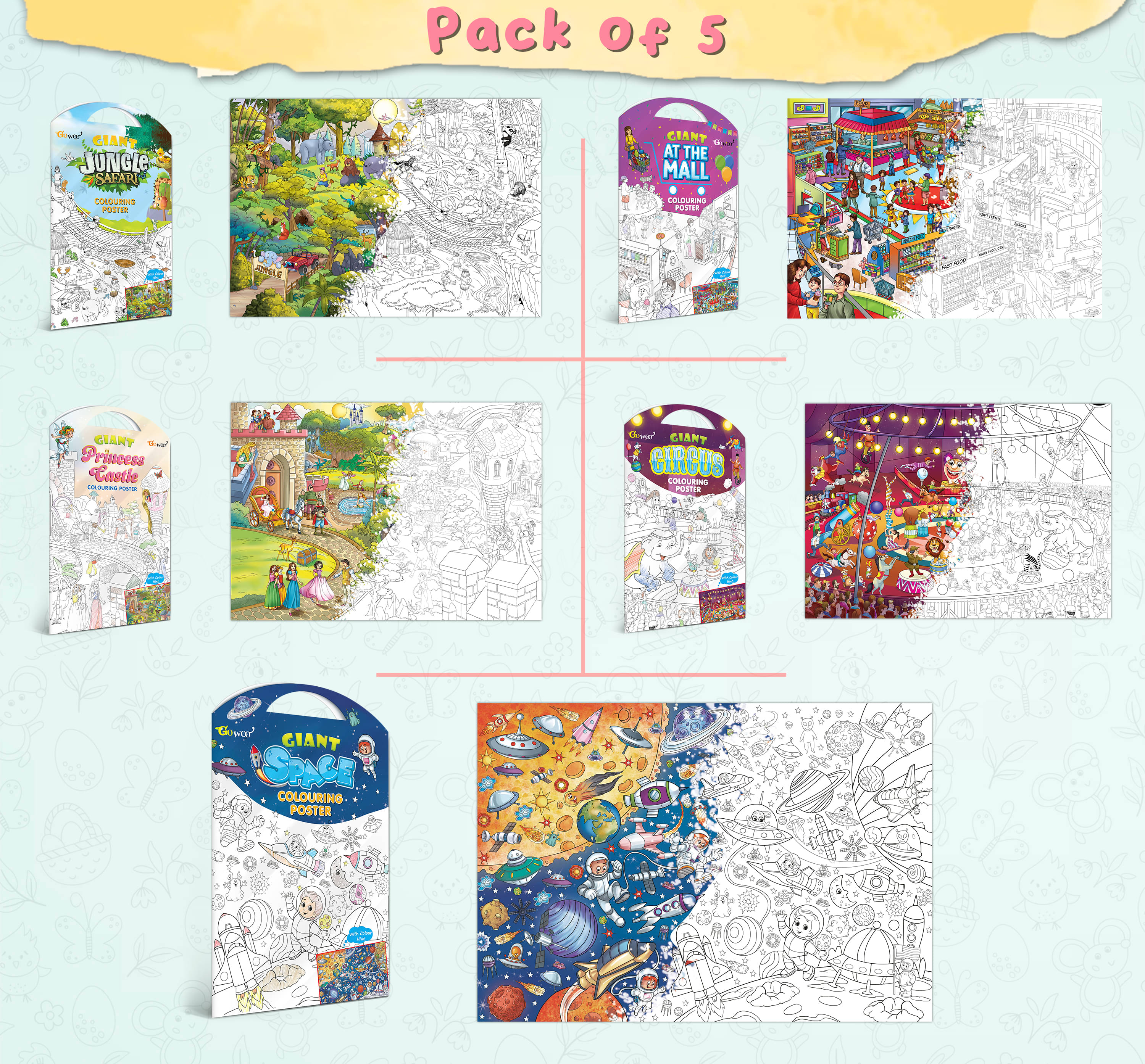 GIANT JUNGLE SAFARI COLOURING POSTER, GIANT AT THE MALL COLOURING POSTER, GIANT PRINCESS CASTLE COLOURING POSTER, GIANT CIRCUS COLOURING POSTER and GIANT SPACE COLOURING POSTER | Set of 5 Posters I coloring Posters Starter Kit     			GIANT JUNGLE SAFARI COLOURING POSTER, GIANT AT THE MALL COLOURING POSTER, GIANT PRINCESS CASTLE COLOURING POSTER, GIANT CIRCUS COLOURING POSTER and GIANT SPACE COLOURING POSTER | Set of 5 Posters I coloring Posters Starter Kit