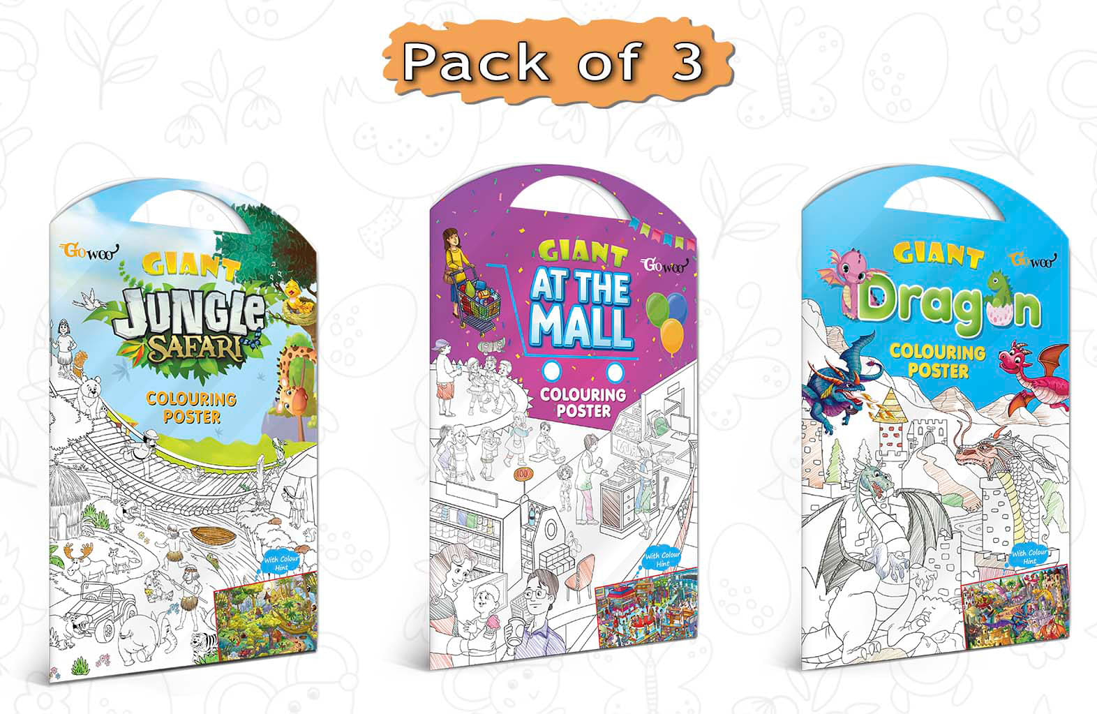GIANT JUNGLE SAFARI COLOURING POSTER, GIANT AT THE MALL COLOURING POSTER and GIANT DRAGON COLOURING POSTER | Combo of 3 Posters I creative product for creative minds GIANT JUNGLE SAFARI COLOURING POSTER, GIANT AT THE MALL COLOURING POSTER and GIANT DRAGON COLOURING POSTER | Combo of 3 Posters I creative product for creative minds
