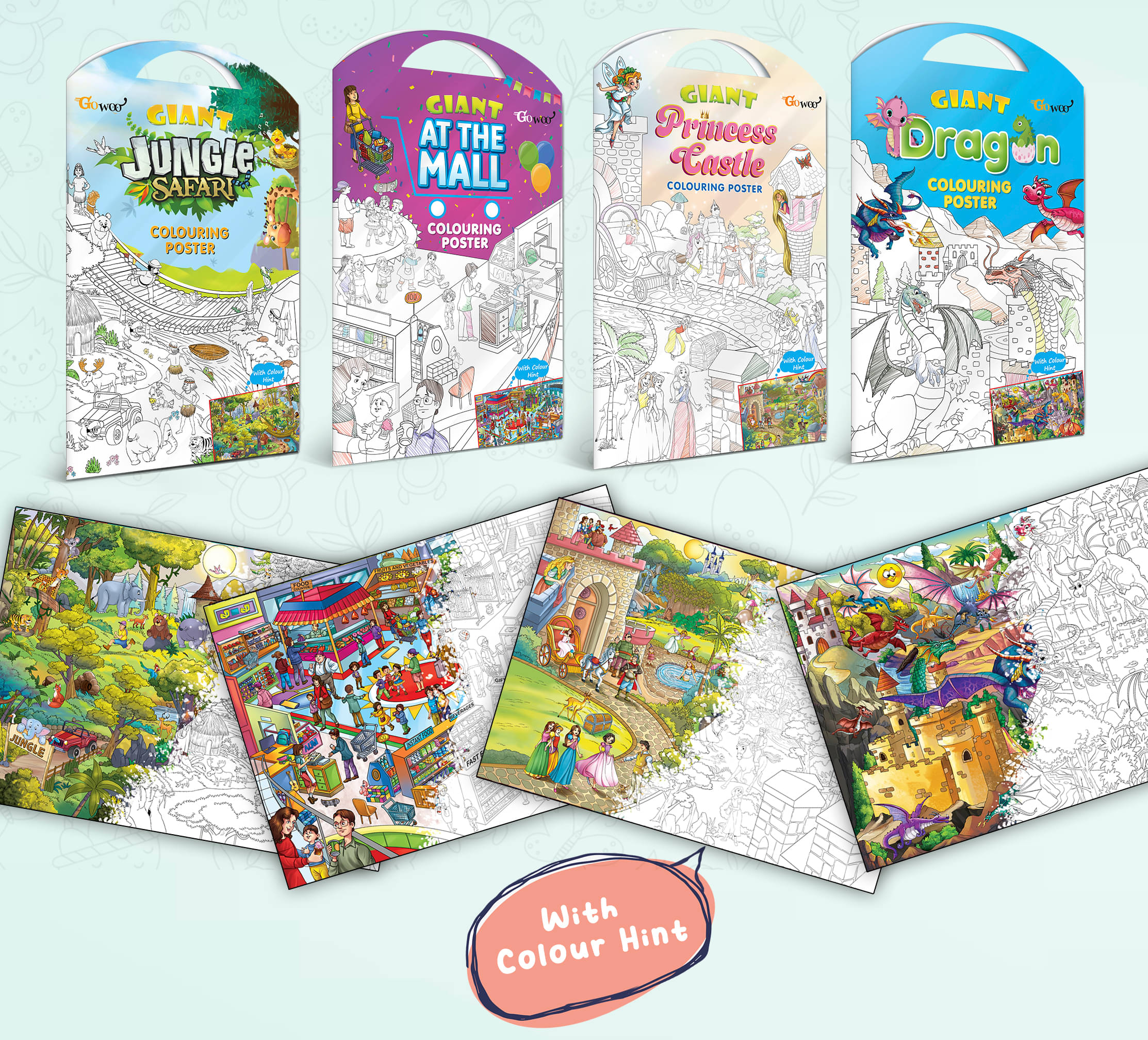 GIANT JUNGLE SAFARI COLOURING POSTER, GIANT AT THE MALL COLOURING POSTER, GIANT PRINCESS CASTLE COLOURING POSTER and GIANT DRAGON COLOURING POSTER | Gift Pack of 4 Posters I Creative coloring posters GIANT JUNGLE SAFARI COLOURING POSTER, GIANT AT THE MALL COLOURING POSTER, GIANT PRINCESS CASTLE COLOURING POSTER and GIANT DRAGON COLOURING POSTER | Gift Pack of 4 Posters I Creative coloring posters
