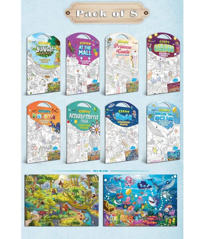 GIANT JUNGLE SAFARI, GIANT AT THE MALL, GIANT PRINCESS CASTLE, GIANT CIRCUS, GIANT DINOSAUR, GIANT AMUSEMENT PARK, GIANT SPACE and GIANT UNDER THE OCEAN | Combo of 8 s I Giant Coloring s Kit GIANT JUNGLE SAFARI, GIANT AT THE MALL, GIANT PRINCESS CASTLE, GIANT CIRCUS, GIANT DINOSAUR, GIANT AMUSEMENT PARK, GIANT SPACE and GIANT UNDER THE OCEAN | Combo of 8 s I Giant Coloring s Kit