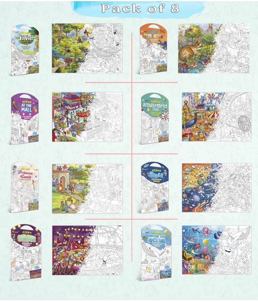 GIANT JUNGLE SAFARI, GIANT AT THE MALL, GIANT PRINCESS CASTLE, GIANT CIRCUS, GIANT DINOSAUR, GIANT AMUSEMENT PARK, GIANT SPACE and GIANT UNDER THE OCEAN | Pack of 8 s I Giant Coloring s Mega Set GIANT JUNGLE SAFARI, GIANT AT THE MALL, GIANT PRINCESS CASTLE, GIANT CIRCUS, GIANT DINOSAUR, GIANT AMUSEMENT PARK, GIANT SPACE and GIANT UNDER THE OCEAN | Pack of 8 s I Giant Coloring s Mega Set