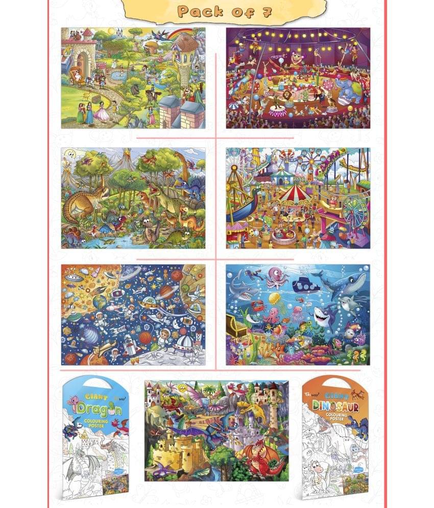     			GIANT PRINCESS CASTLE COLOURING , GIANT CIRCUS COLOURING , GIANT DINOSAUR COLOURING , GIANT AMUSEMENT PARK COLOURING , GIANT SPACE COLOURING , GIANT UNDER THE OCEAN COLOURING  and GIANT DRAGON COLOURING  | Combo of 7 s I Giant Coloring s Value Pack