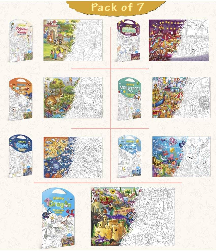 GIANT PRINCESS CASTLE COLOURING , GIANT CIRCUS COLOURING , GIANT DINOSAUR COLOURING , GIANT AMUSEMENT PARK COLOURING , GIANT SPACE COLOURING , GIANT UNDER THE OCEAN COLOURING and GIANT DRAGON COLOURING | Gift Pack of 7 s I best birthday gift for children GIANT PRINCESS CASTLE COLOURING , GIANT CIRCUS COLOURING , GIANT DINOSAUR COLOURING , GIANT AMUSEMENT PARK COLOURING , GIANT SPACE COLOURING , GIANT UNDER THE OCEAN COLOURING and GIANT DRAGON COLOURING | Gift Pack of 7 s I best birthday gift for children