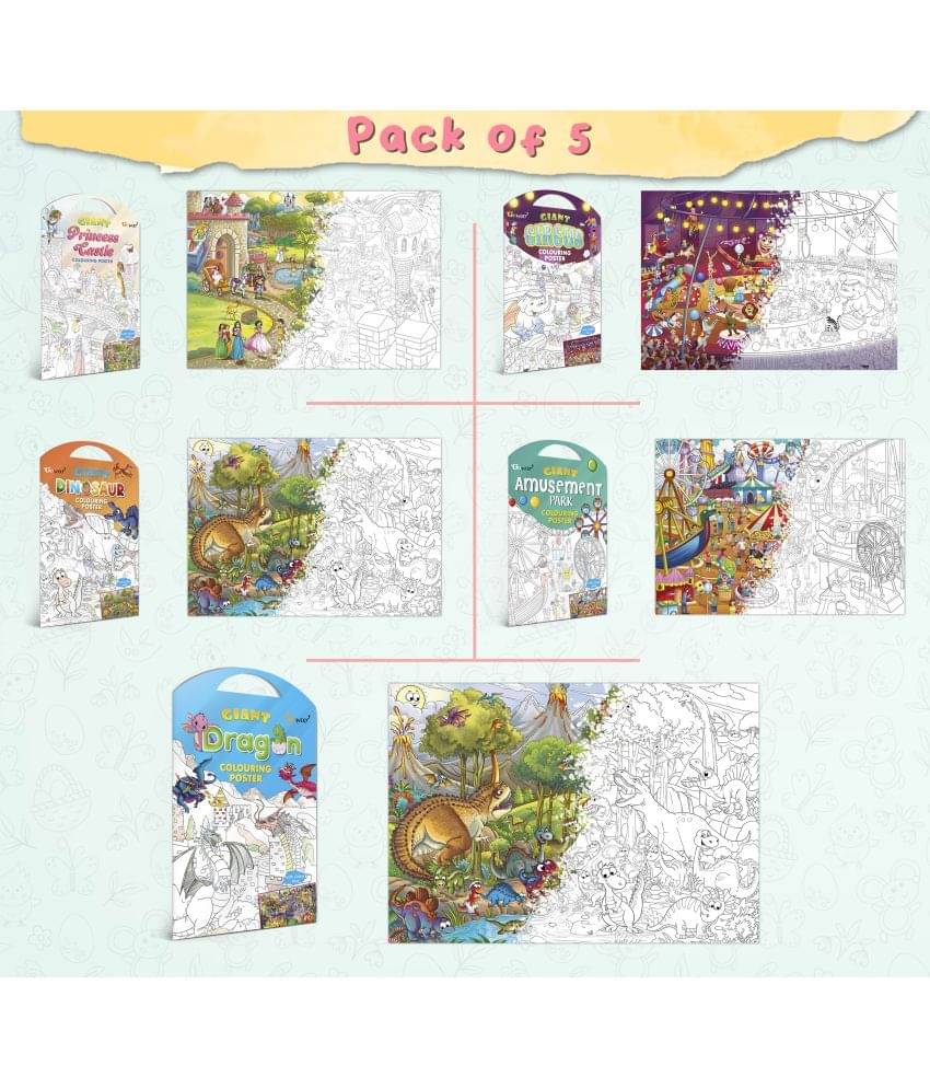 GIANT PRINCESS CASTLE COLOURING POSTER, GIANT CIRCUS COLOURING POSTER, GIANT DINOSAUR COLOURING POSTER, GIANT AMUSEMENT PARK COLOURING POSTER and GIANT DRAGON COLOURING POSTER | Set of 5 Posters I big colouring poster for 10+ GIANT PRINCESS CASTLE COLOURING POSTER, GIANT CIRCUS COLOURING POSTER, GIANT DINOSAUR COLOURING POSTER, GIANT AMUSEMENT PARK COLOURING POSTER and GIANT DRAGON COLOURING POSTER | Set of 5 Posters I big colouring poster for 10+