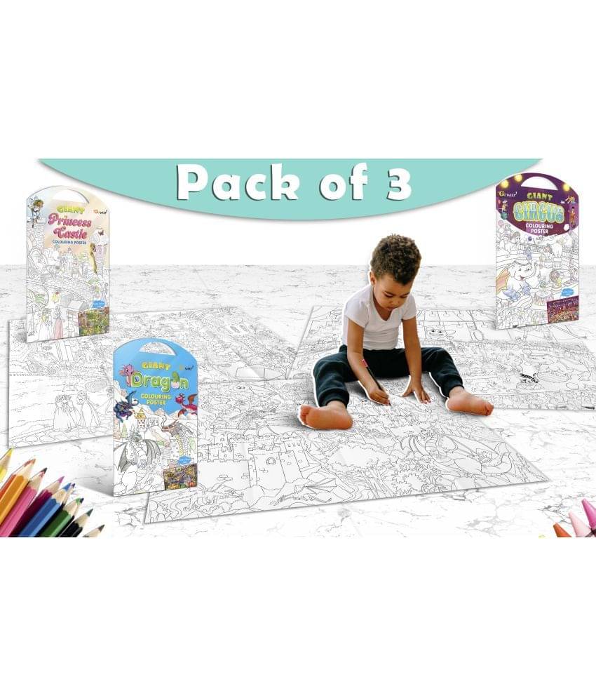     			GIANT PRINCESS CASTLE COLOURING POSTER, GIANT CIRCUS COLOURING POSTER and GIANT DRAGON COLOURING POSTER | Combo pack of 3 Posters I Premium Quality coloring posters